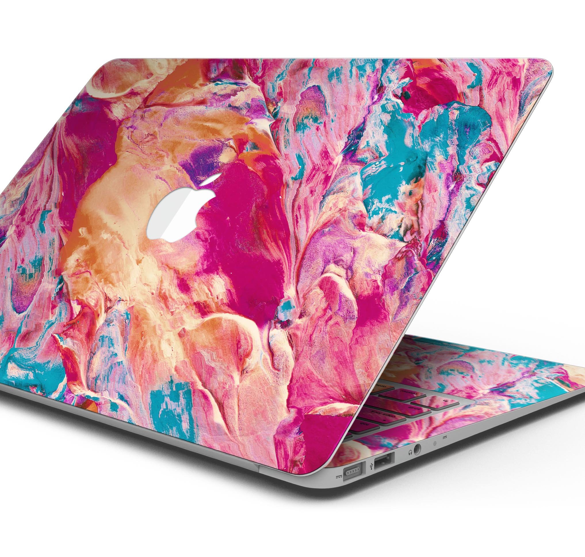 Liquid Abstract Paint Remix V90 skin decal wrap kit for MacBook, showcasing vibrant colors and a sleek design.