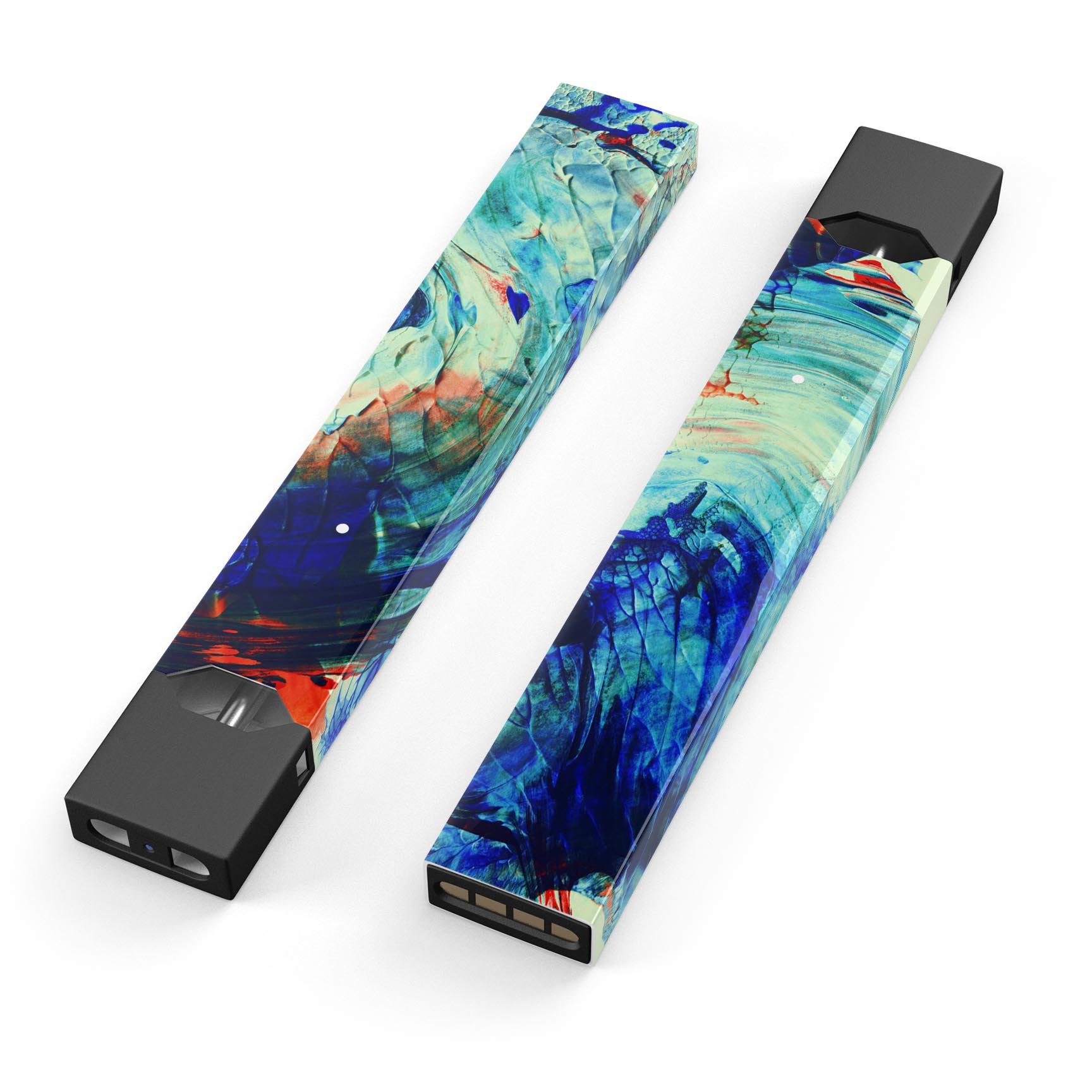 Liquid Abstract Paint Remix V93 skin-wrap for JUUL device, showcasing vibrant colors and precise cut for a perfect fit.