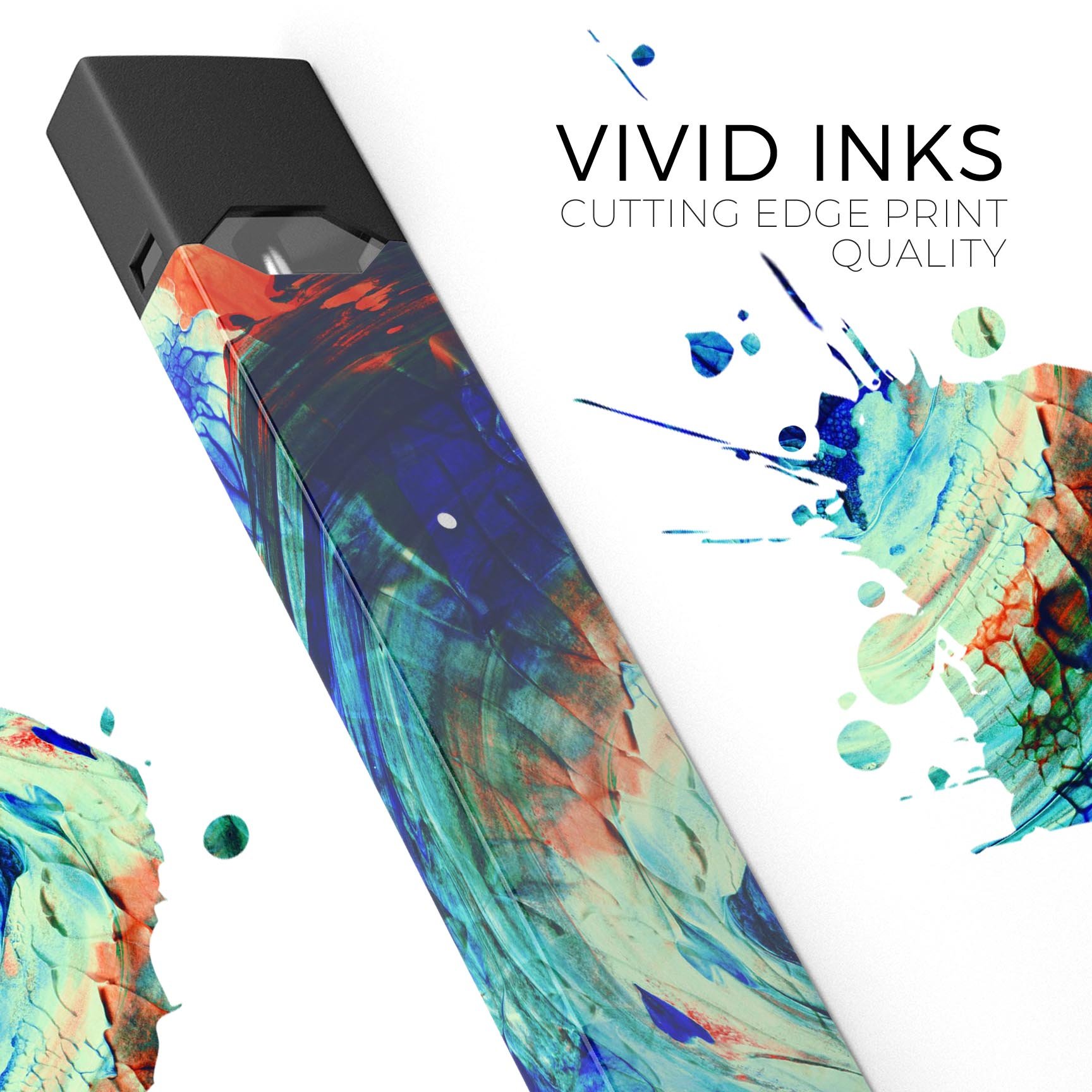 Liquid Abstract Paint Remix V93 skin-wrap for JUUL device, showcasing vibrant colors and precise cut for a perfect fit.