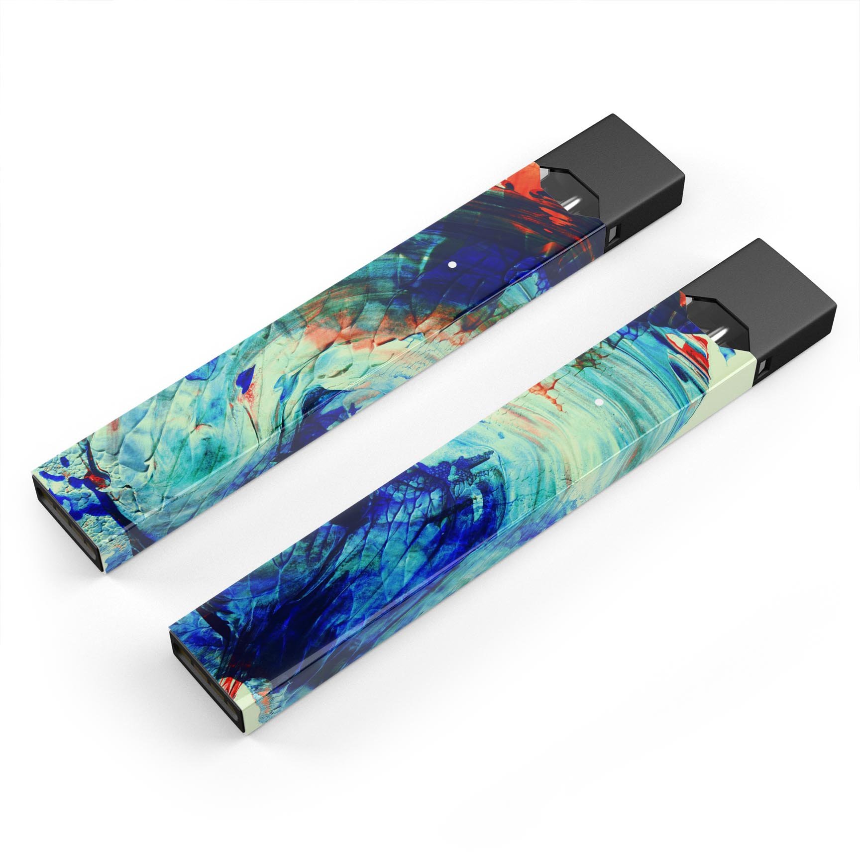 Liquid Abstract Paint Remix V93 skin-wrap for JUUL device, showcasing vibrant colors and precise cut for a perfect fit.