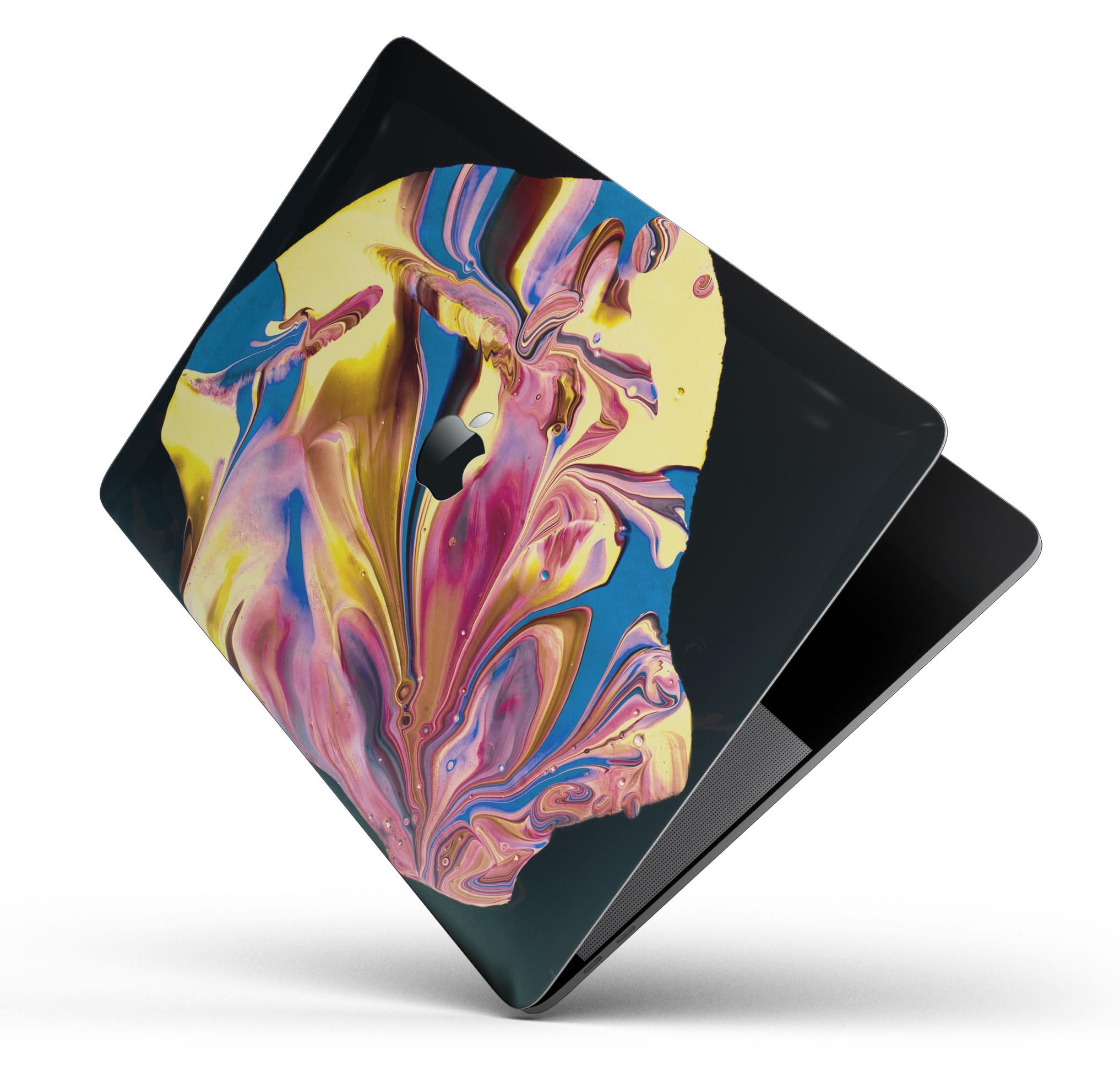 Liquid Abstract Paint V11 skin decal wrap kit for Apple MacBook, showcasing vibrant colors and a sleek design.