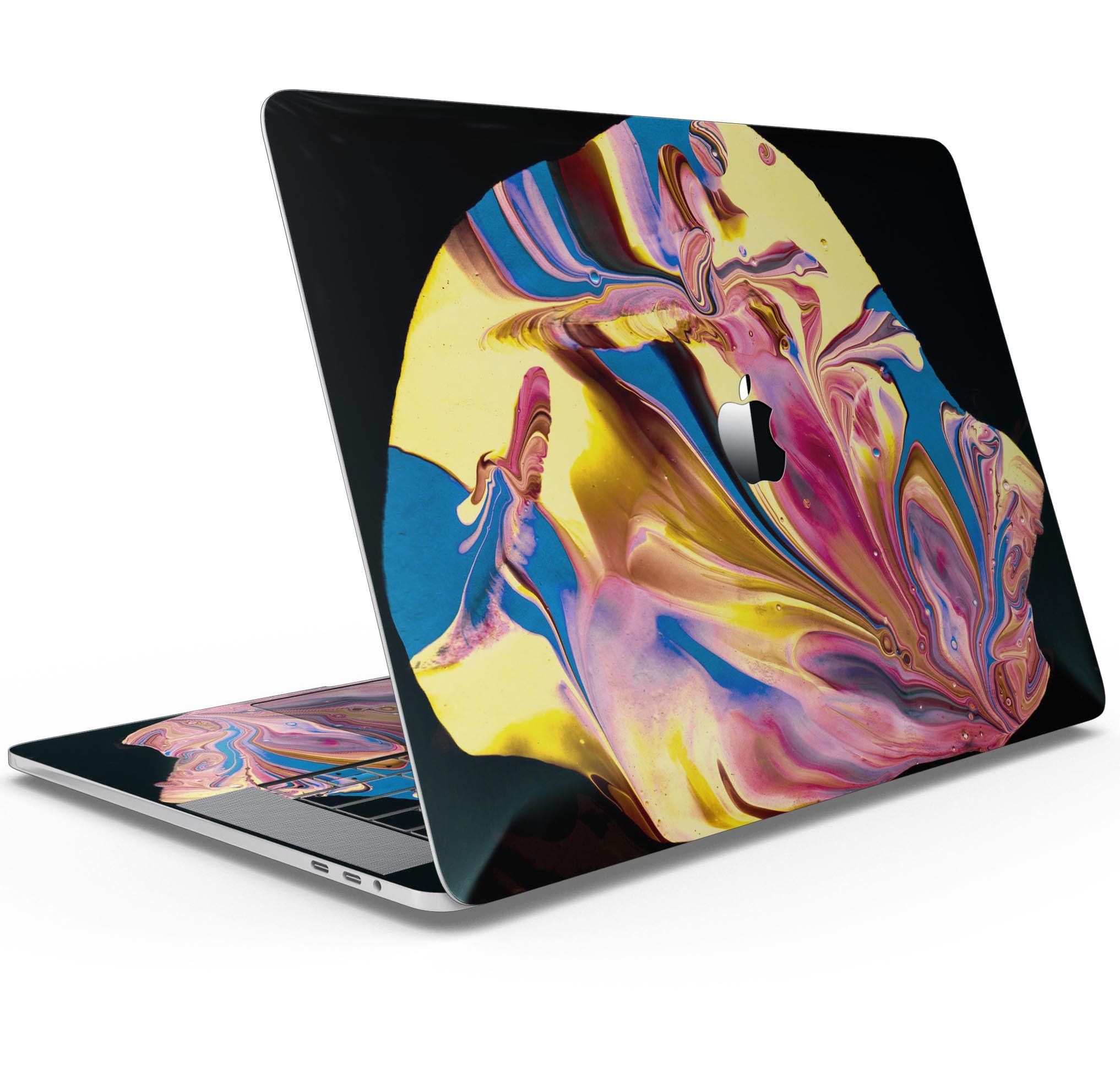 Liquid Abstract Paint V11 skin decal wrap kit for Apple MacBook, showcasing vibrant colors and a sleek design.