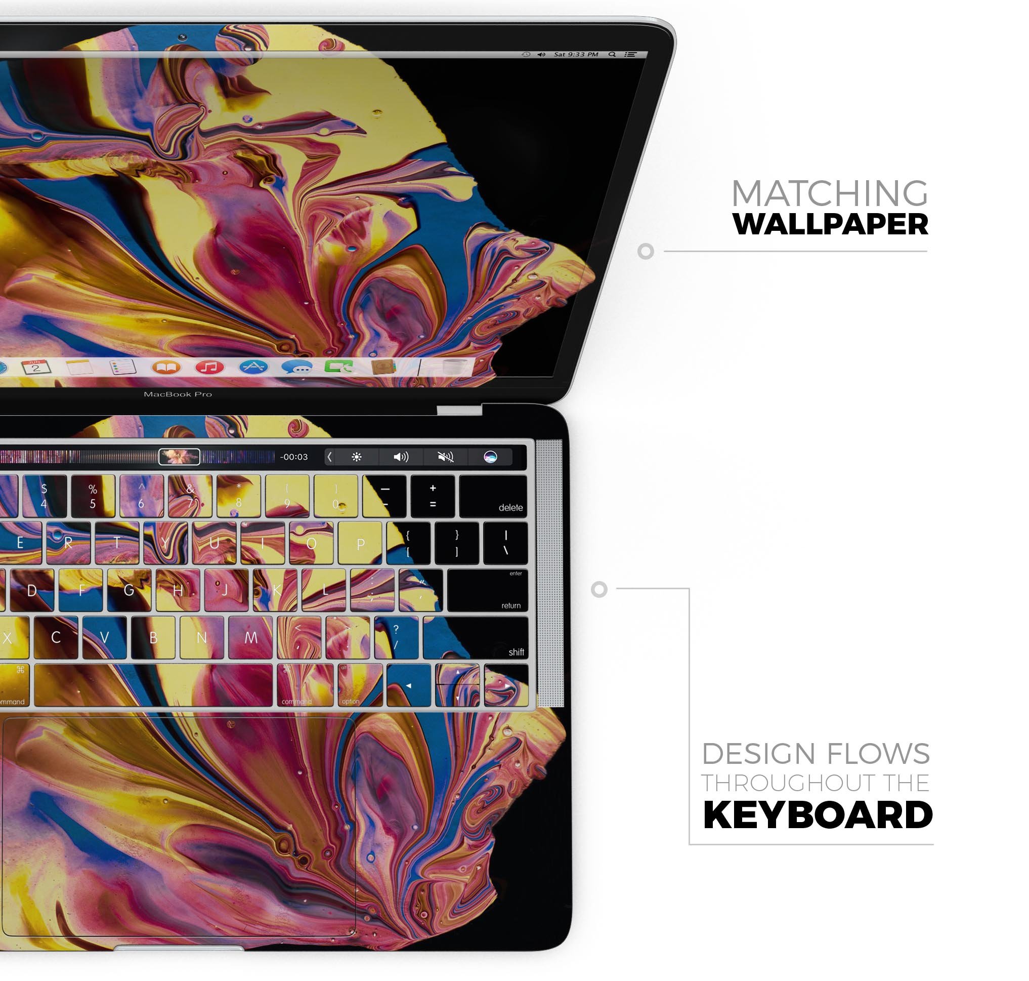 Liquid Abstract Paint V11 skin decal wrap kit for Apple MacBook, showcasing vibrant colors and a sleek design.