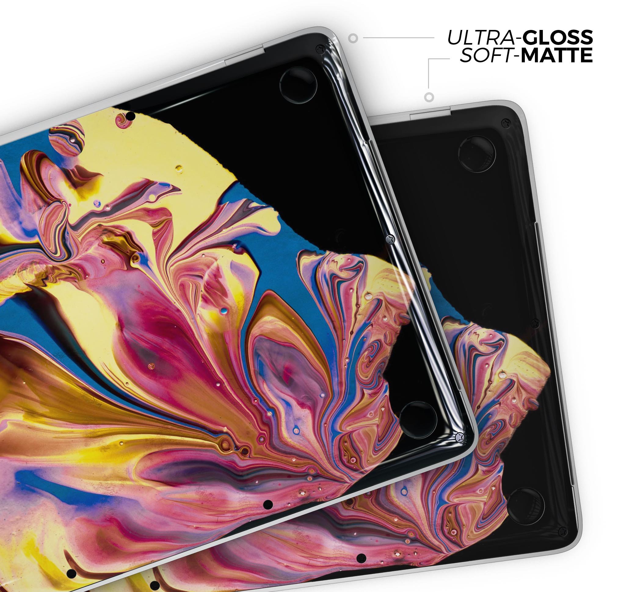 Liquid Abstract Paint V11 skin decal wrap kit for Apple MacBook, showcasing vibrant colors and a sleek design.