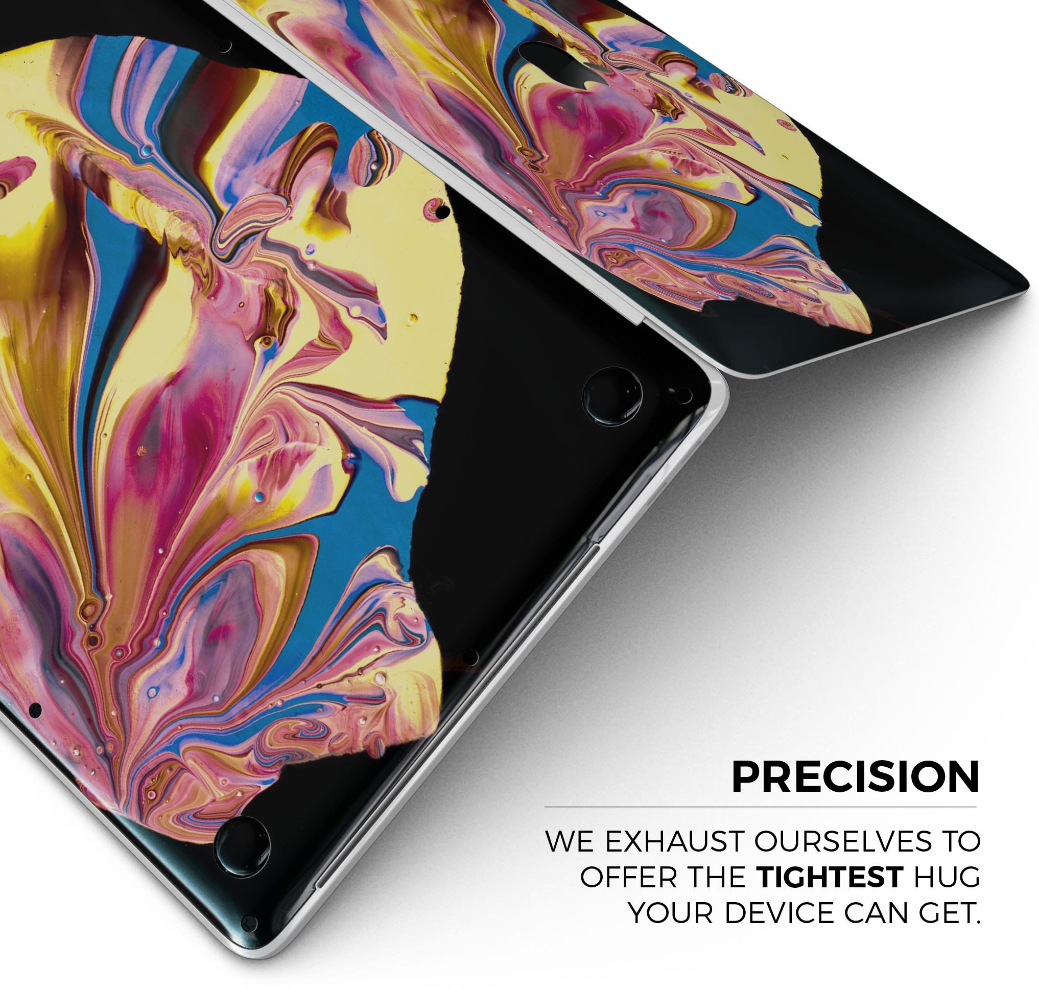 Liquid Abstract Paint V11 skin decal wrap kit for Apple MacBook, showcasing vibrant colors and a sleek design.