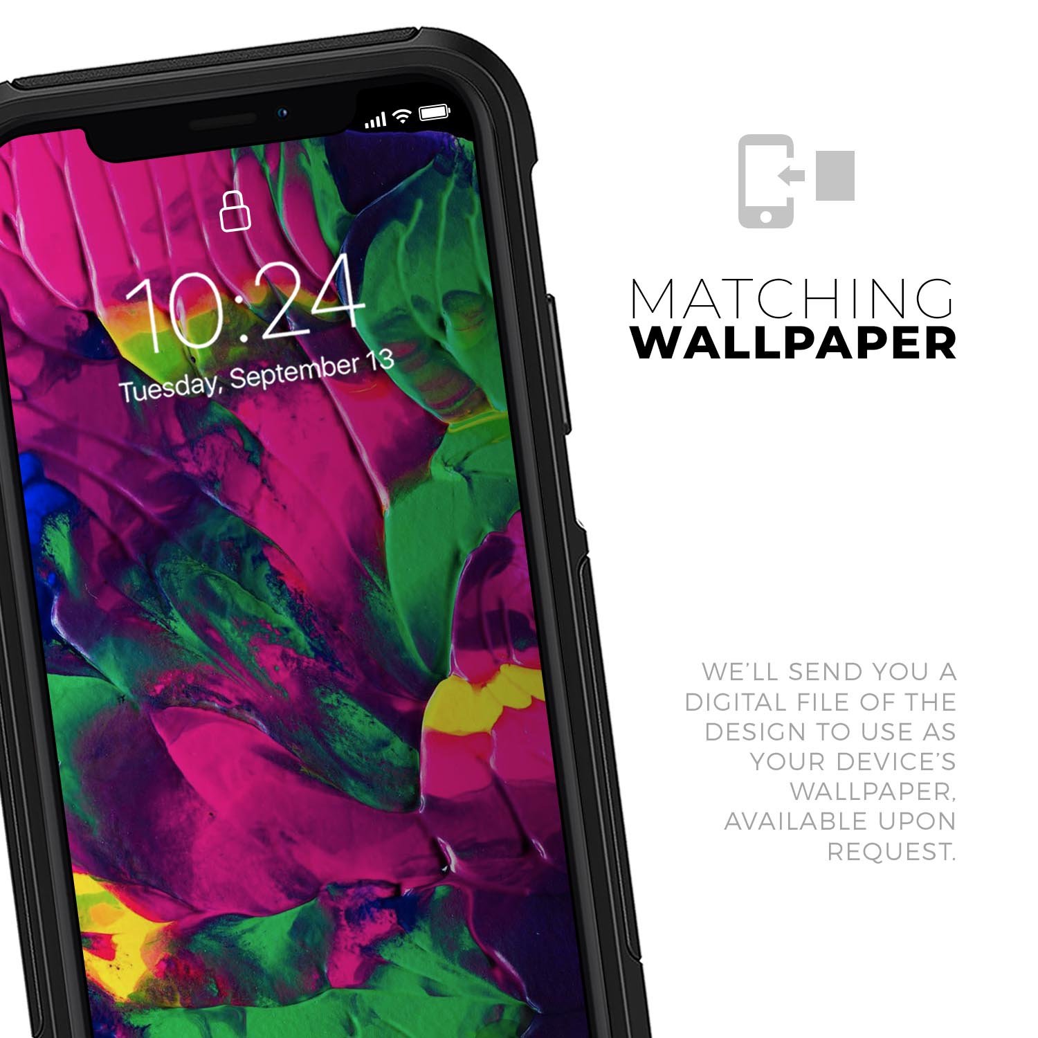 Liquid Abstract Paint V12 Skin Kit for iPhone OtterBox cases, showcasing vibrant abstract design and premium quality materials.