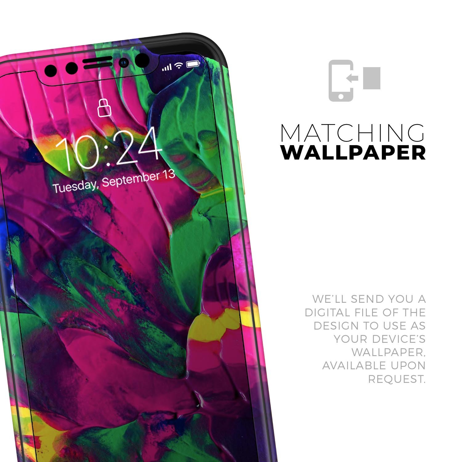 Liquid Abstract Paint V12 skin for Apple iPhone, showcasing vibrant colors and a sleek design.