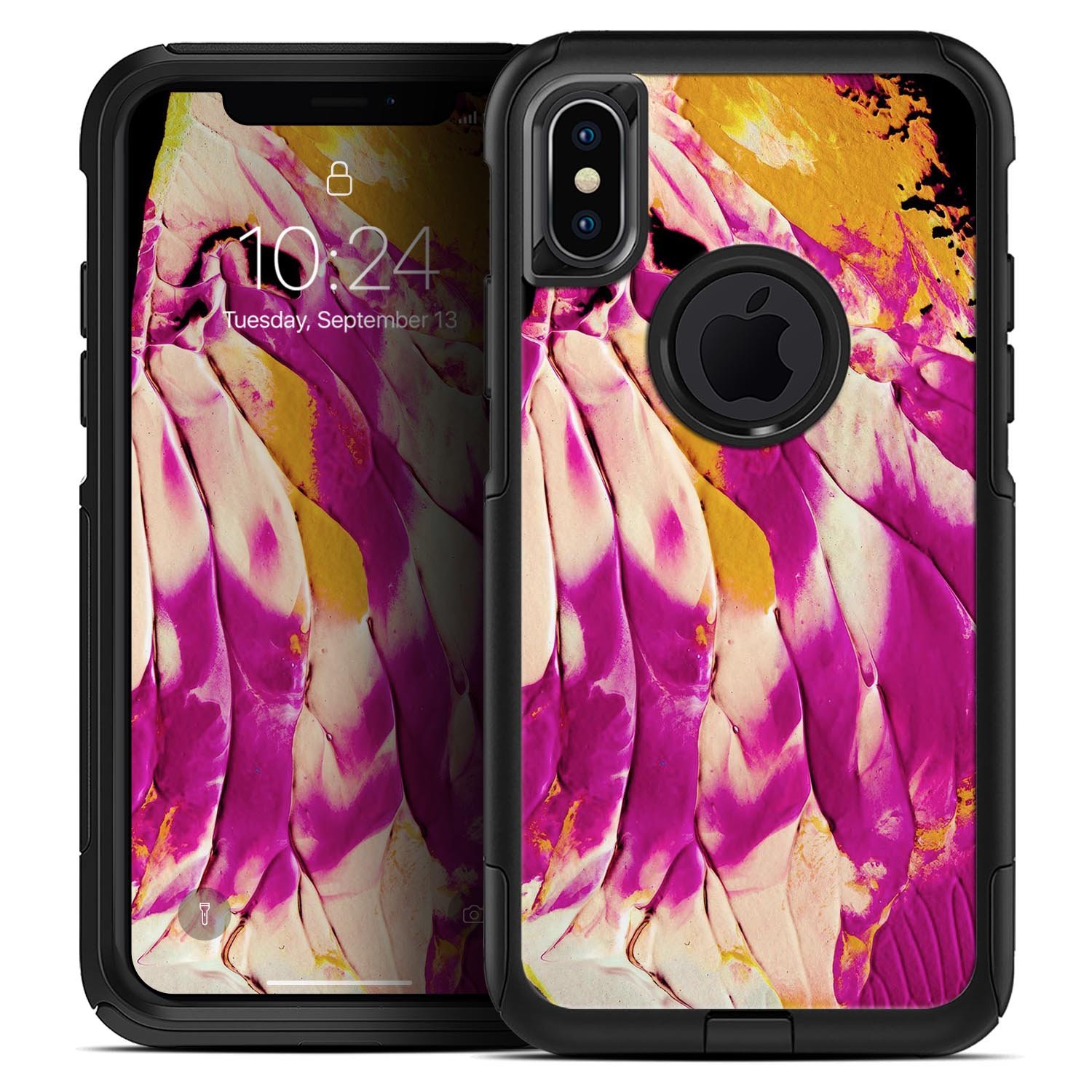 Liquid Abstract Paint V15 Skin Kit for iPhone OtterBox Cases featuring vibrant abstract design and premium 3M materials.