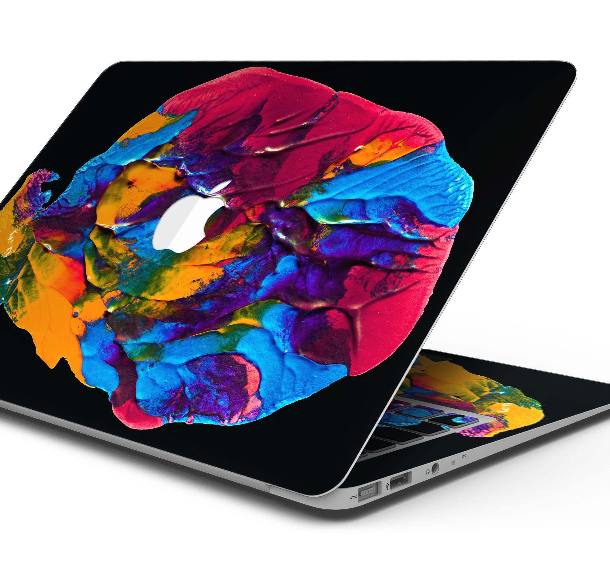 Liquid Abstract Paint V19 skin decal wrap kit for MacBook, showcasing vibrant colors and a sleek design.