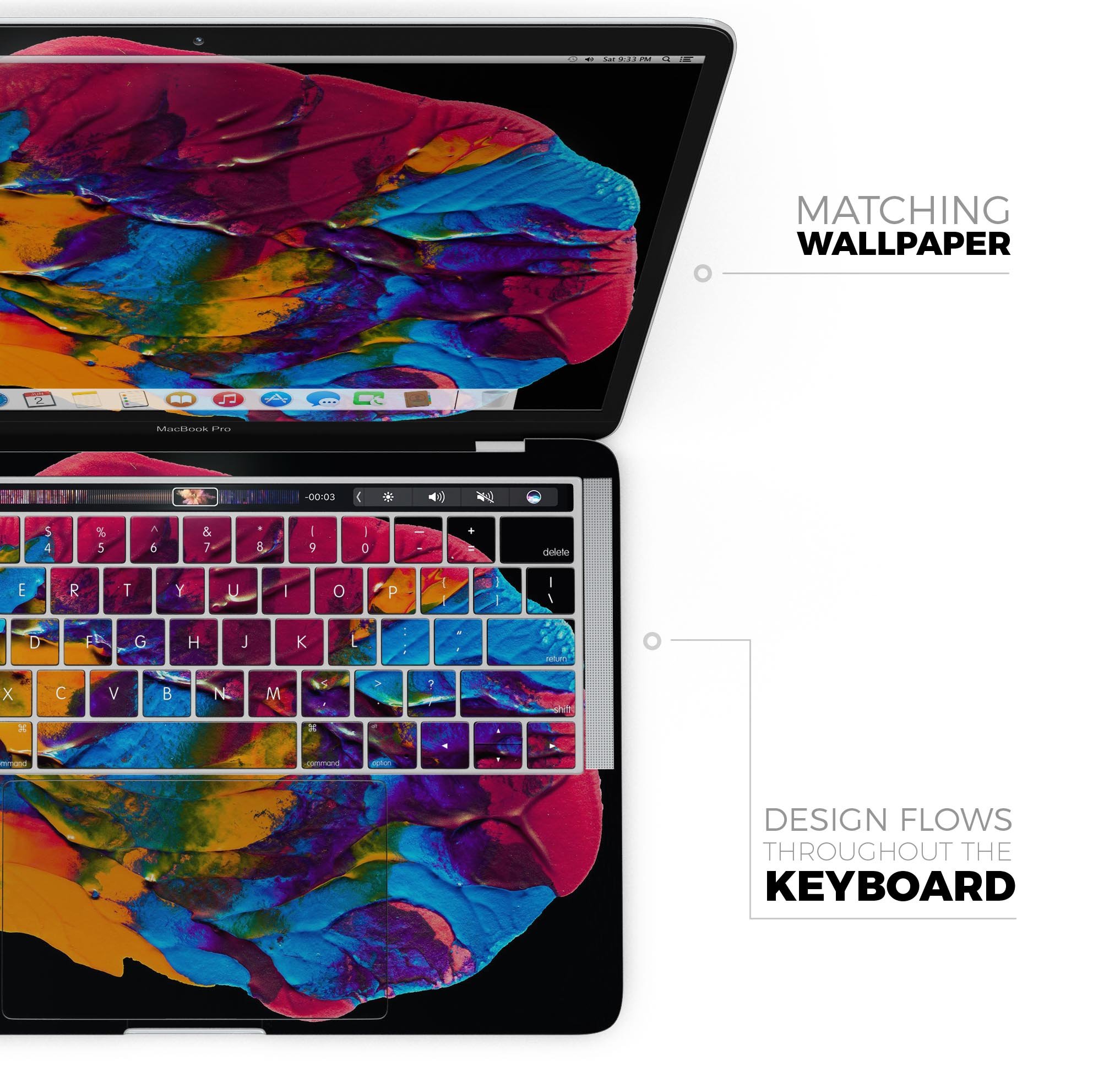 Liquid Abstract Paint V19 skin decal wrap kit for MacBook, showcasing vibrant colors and a sleek design.