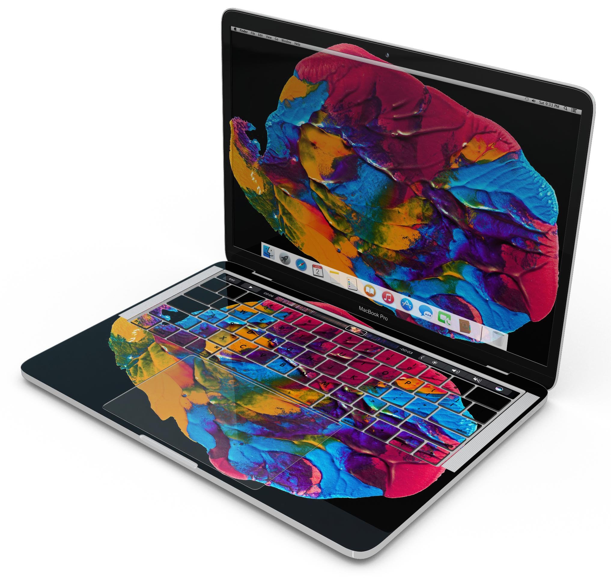 Liquid Abstract Paint V19 skin decal wrap kit for MacBook, showcasing vibrant colors and a sleek design.