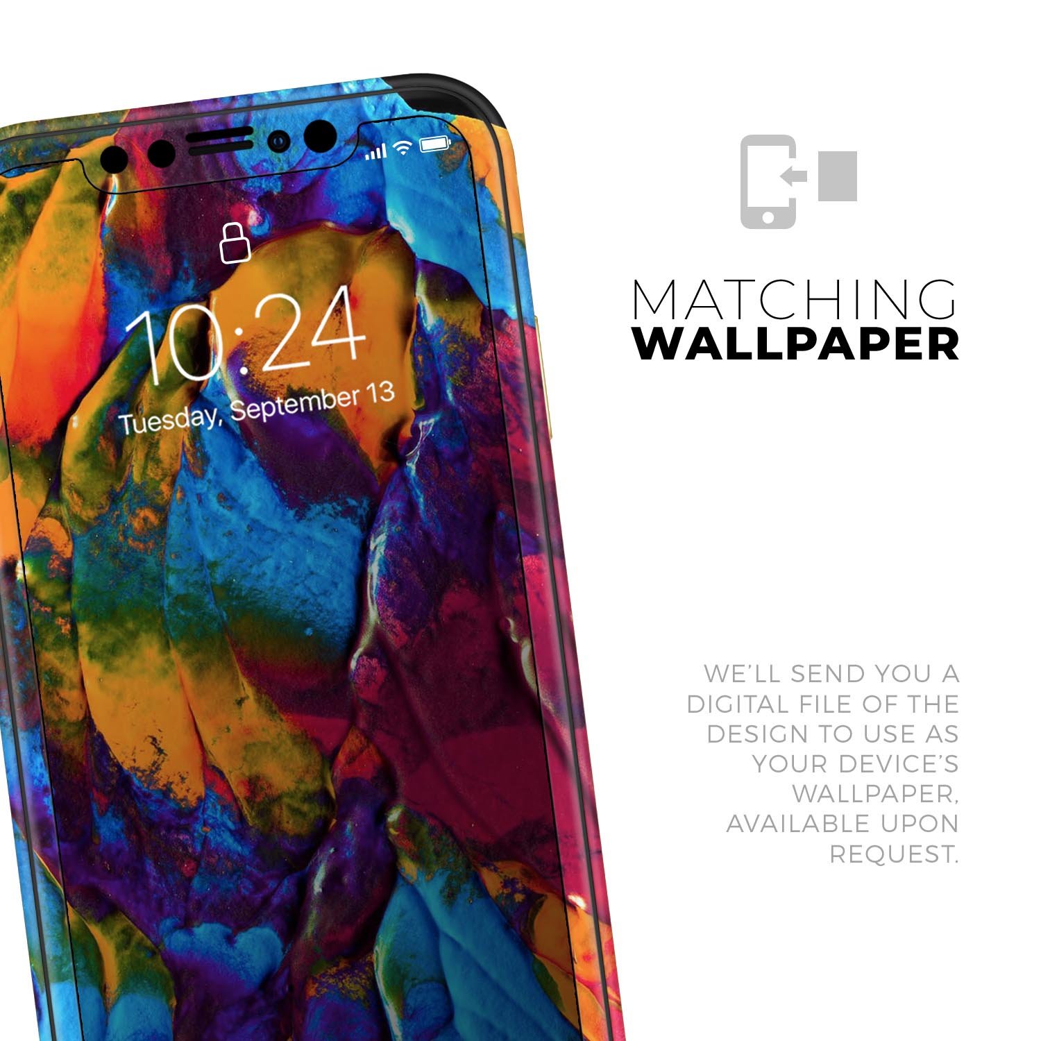 Liquid Abstract Paint V19 skin for Apple iPhone, showcasing vibrant colors and premium vinyl material.