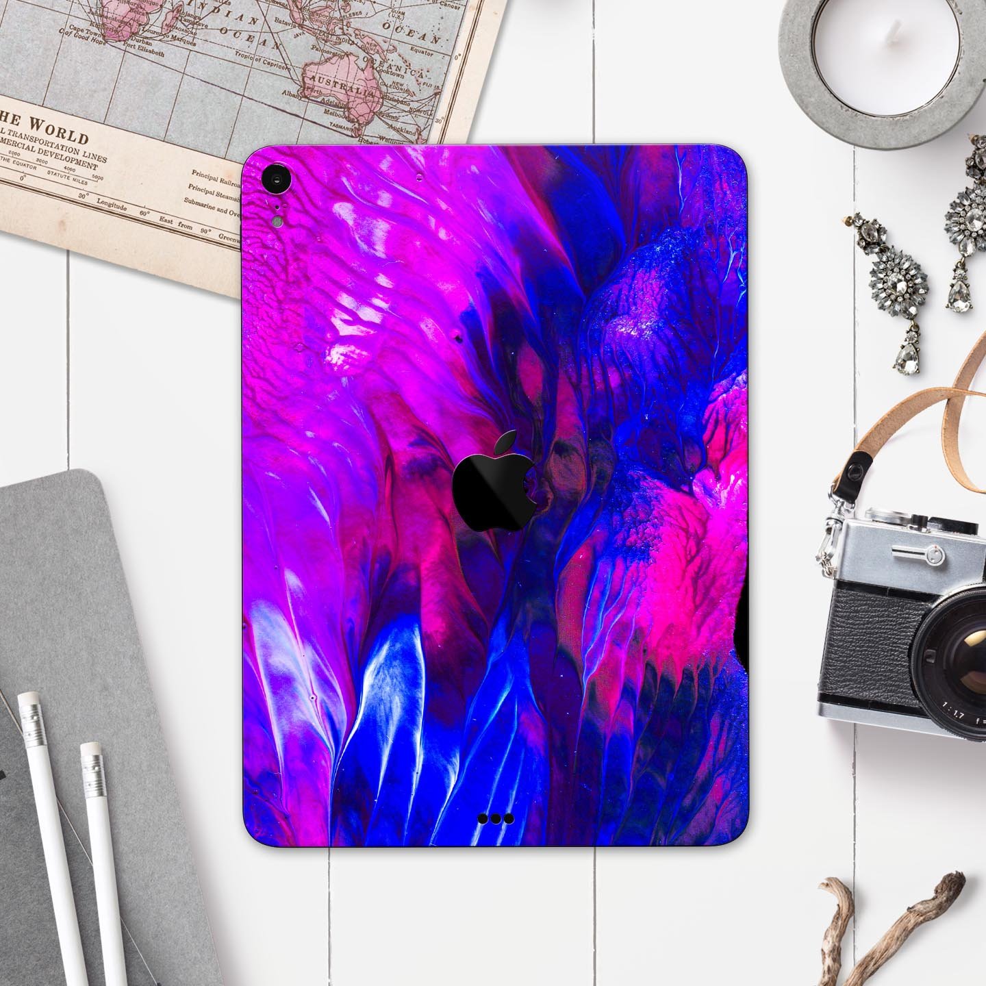 Liquid Abstract Paint V22 skin decal for Apple iPad, showcasing vibrant colors and a sleek design, made from premium 3M materials.