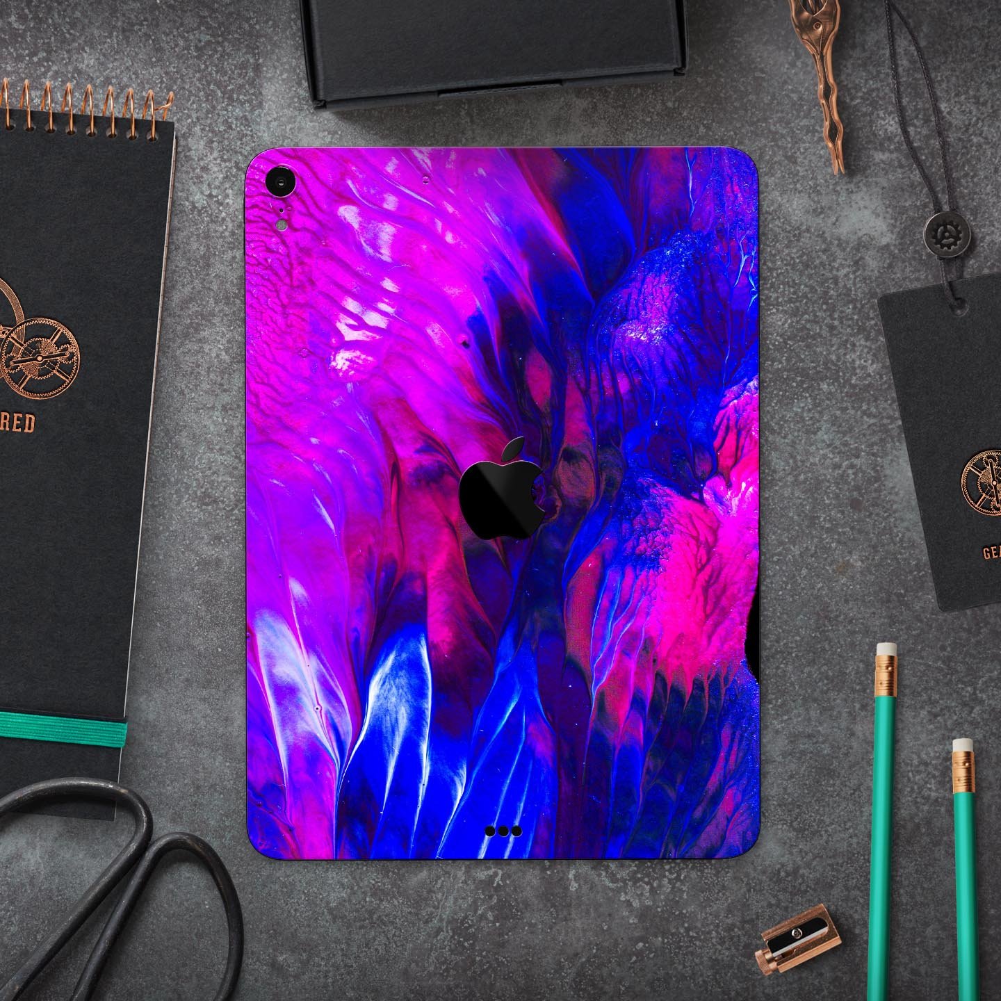 Liquid Abstract Paint V22 skin decal for Apple iPad, showcasing vibrant colors and a sleek design, made from premium 3M materials.