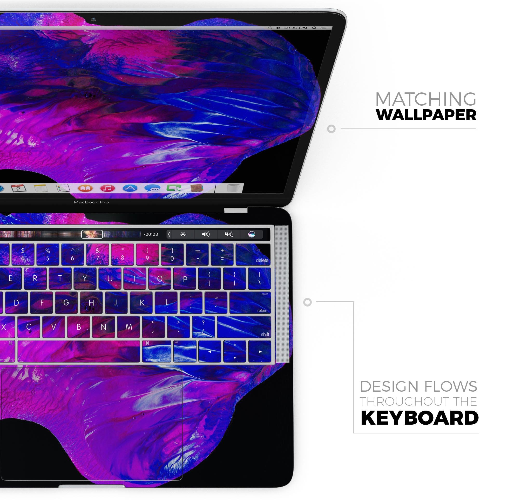 Liquid Abstract Paint V22 skin decal wrap kit for Apple MacBook, showcasing vibrant colors and a sleek design.