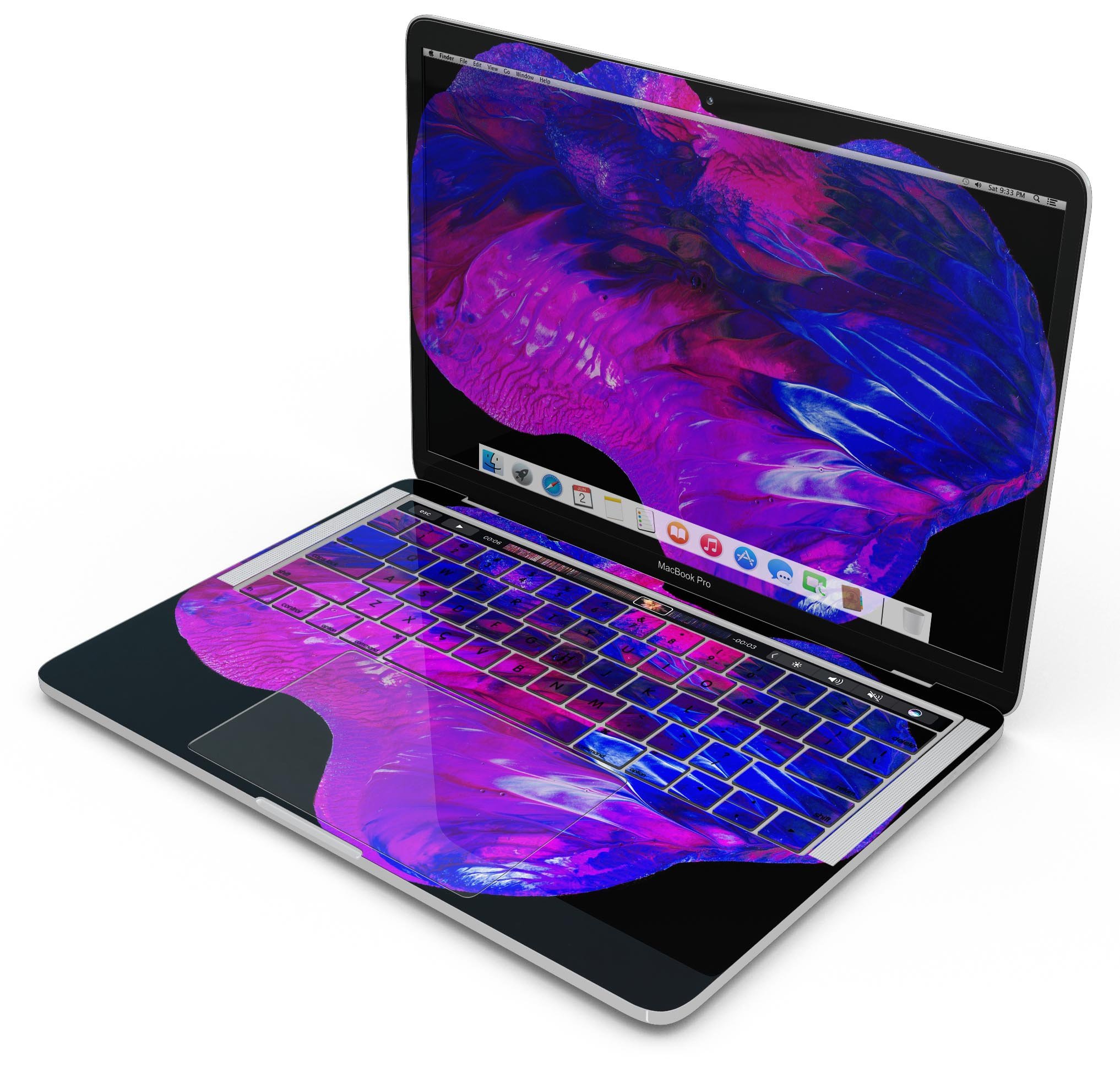 Liquid Abstract Paint V22 skin decal wrap kit for Apple MacBook, showcasing vibrant colors and a sleek design.