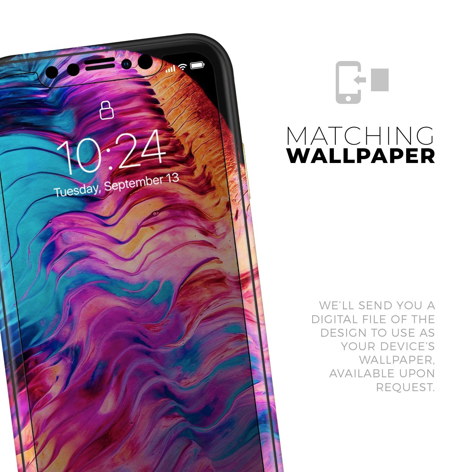 Liquid Abstract Paint V2 skin for Apple iPhone, showcasing vibrant colors and sleek design, compatible with multiple iPhone models.