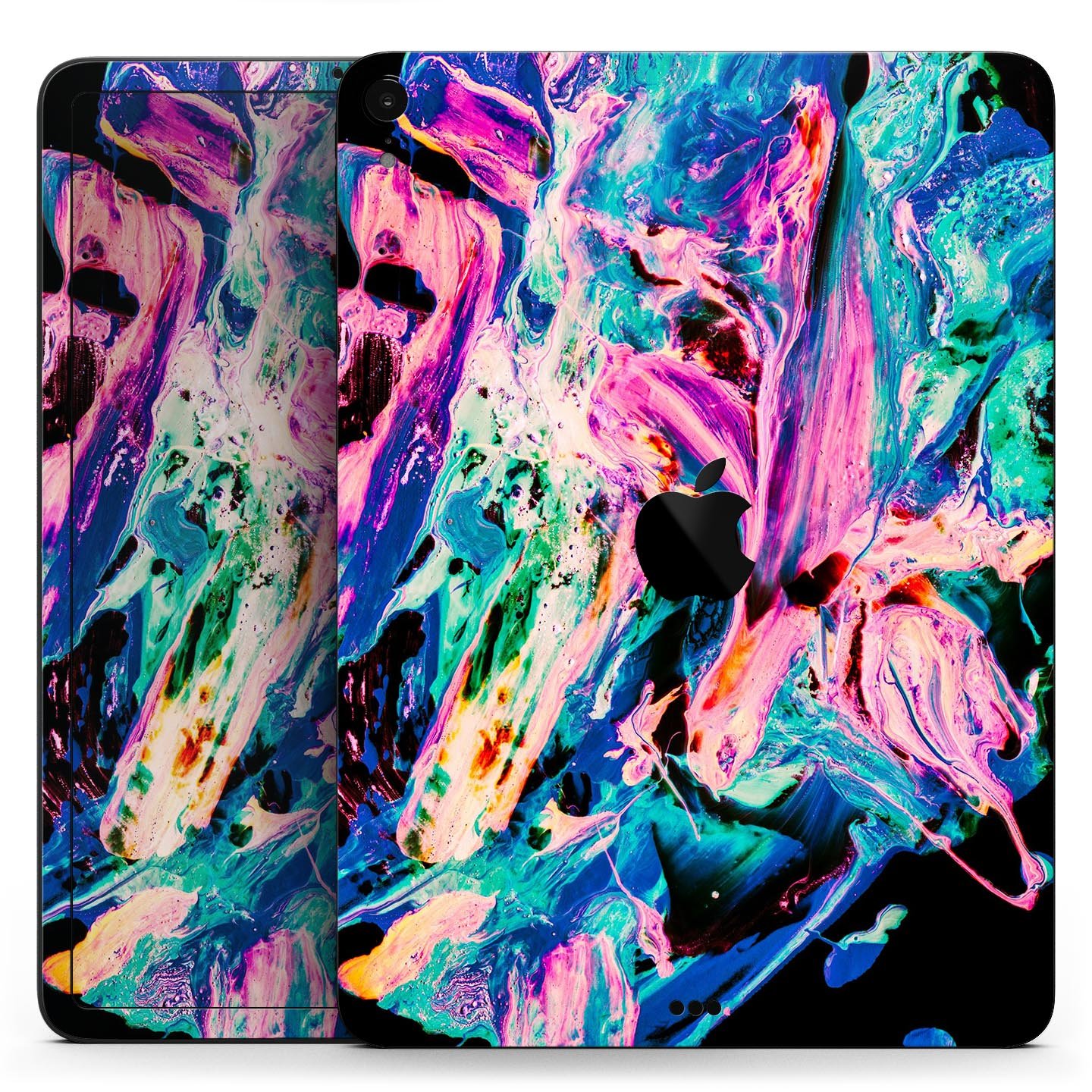 Liquid Abstract Paint V20 skin decal for Apple iPad, showcasing vibrant colors and premium 3M material for protection.