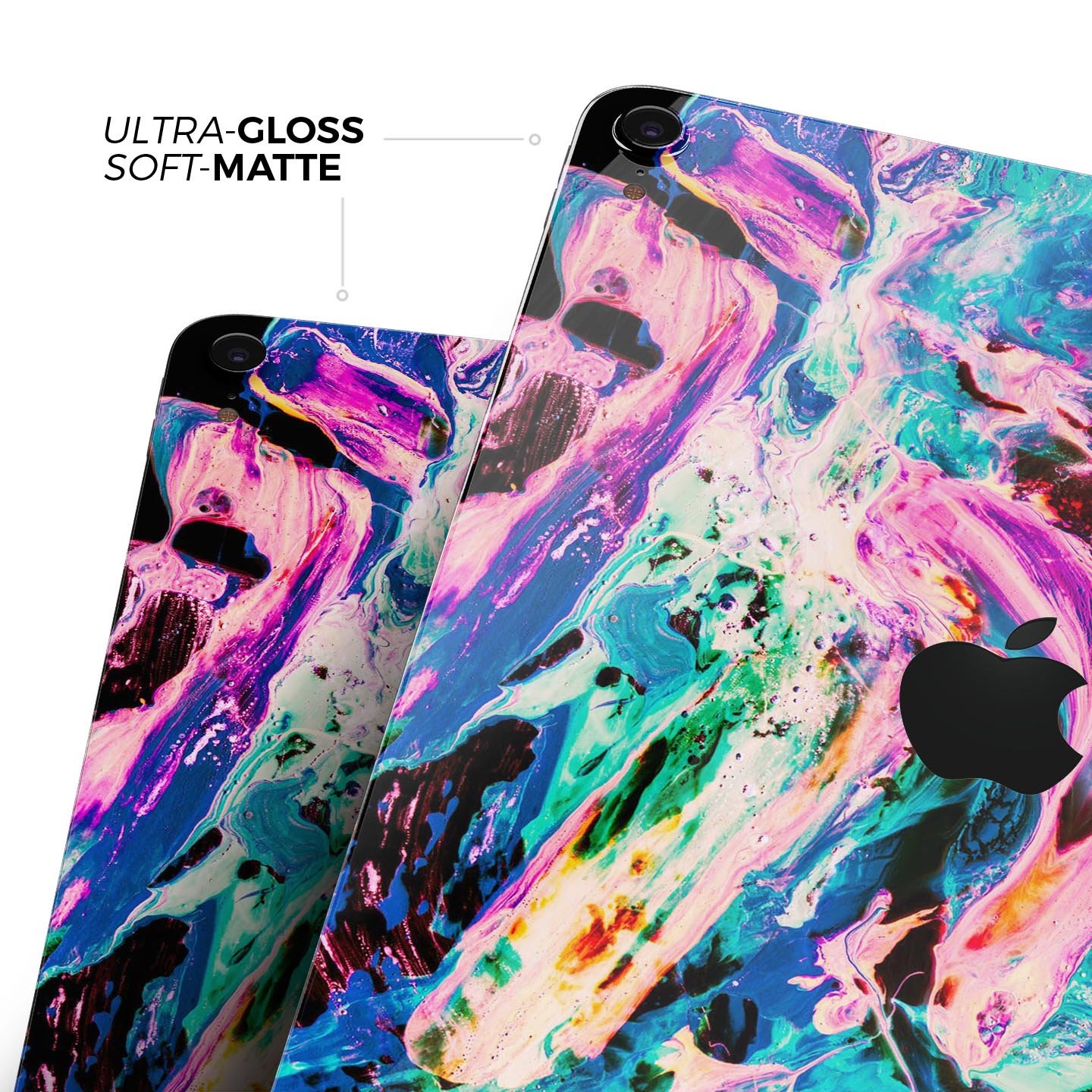 Liquid Abstract Paint V20 skin decal for Apple iPad, showcasing vibrant colors and premium 3M material for protection.