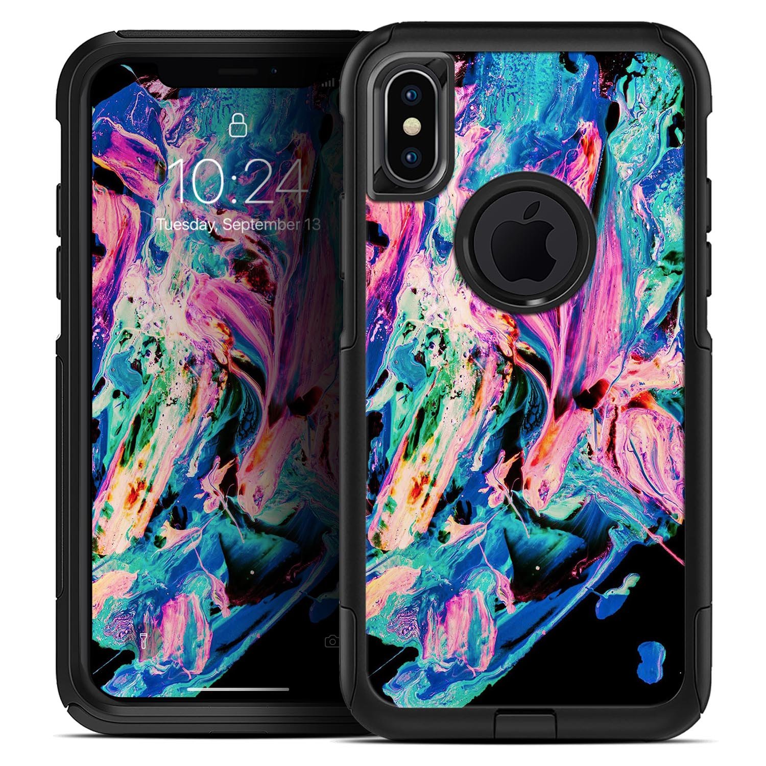 Liquid Abstract Paint V20 Skin Kit for iPhone OtterBox cases featuring vibrant abstract design and premium materials.