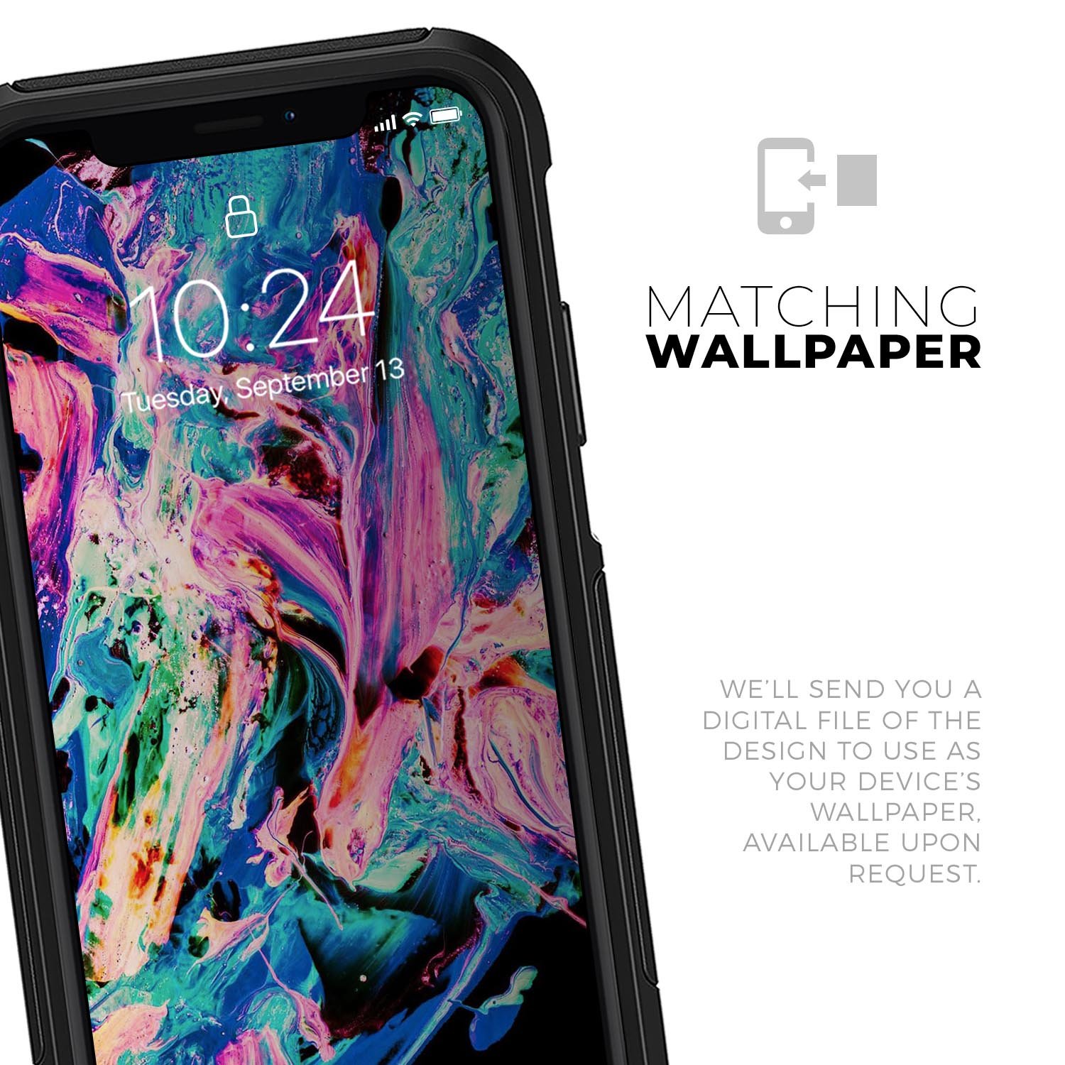 Liquid Abstract Paint V20 Skin Kit for iPhone OtterBox cases featuring vibrant abstract design and premium materials.