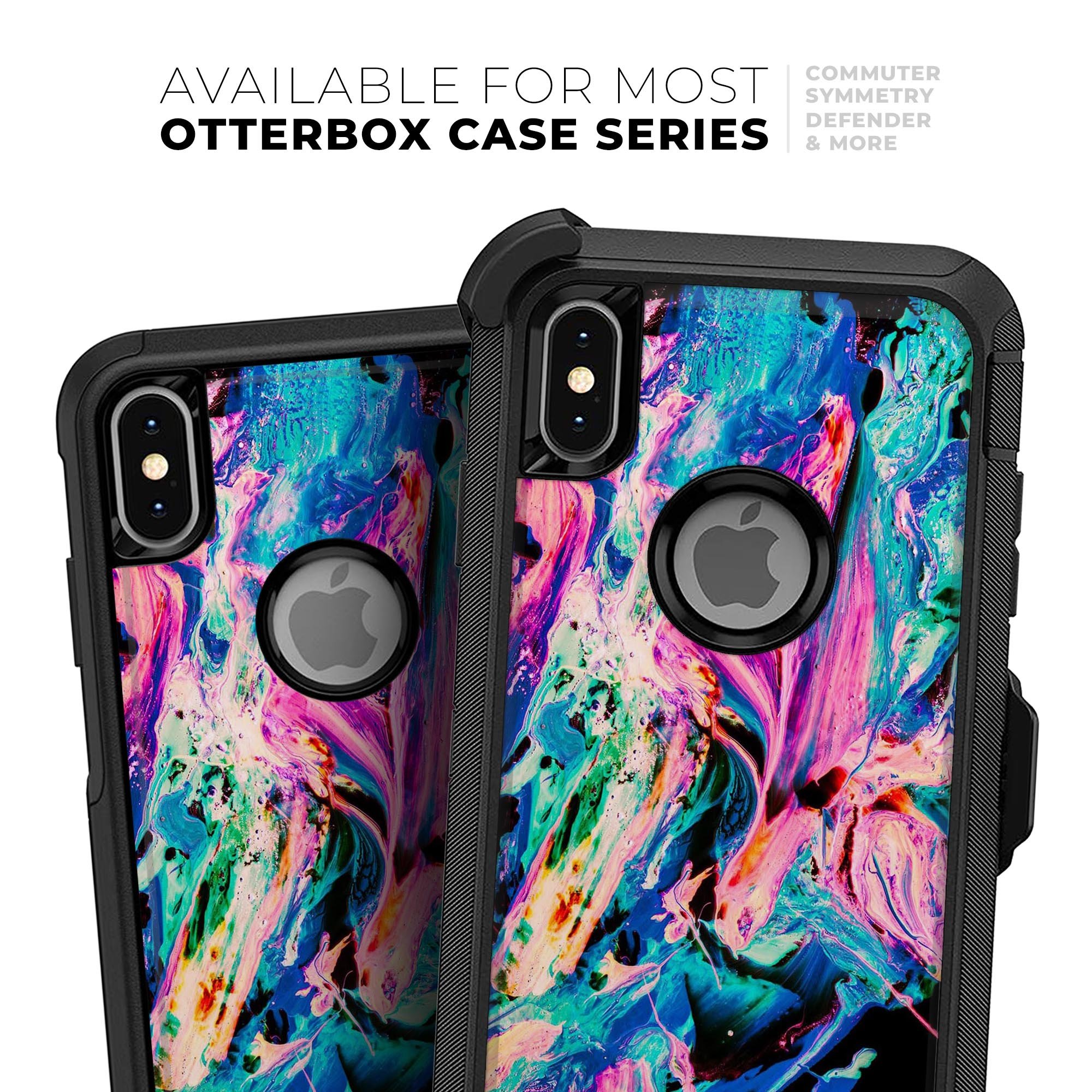 Liquid Abstract Paint V20 Skin Kit for iPhone OtterBox cases featuring vibrant abstract design and premium materials.