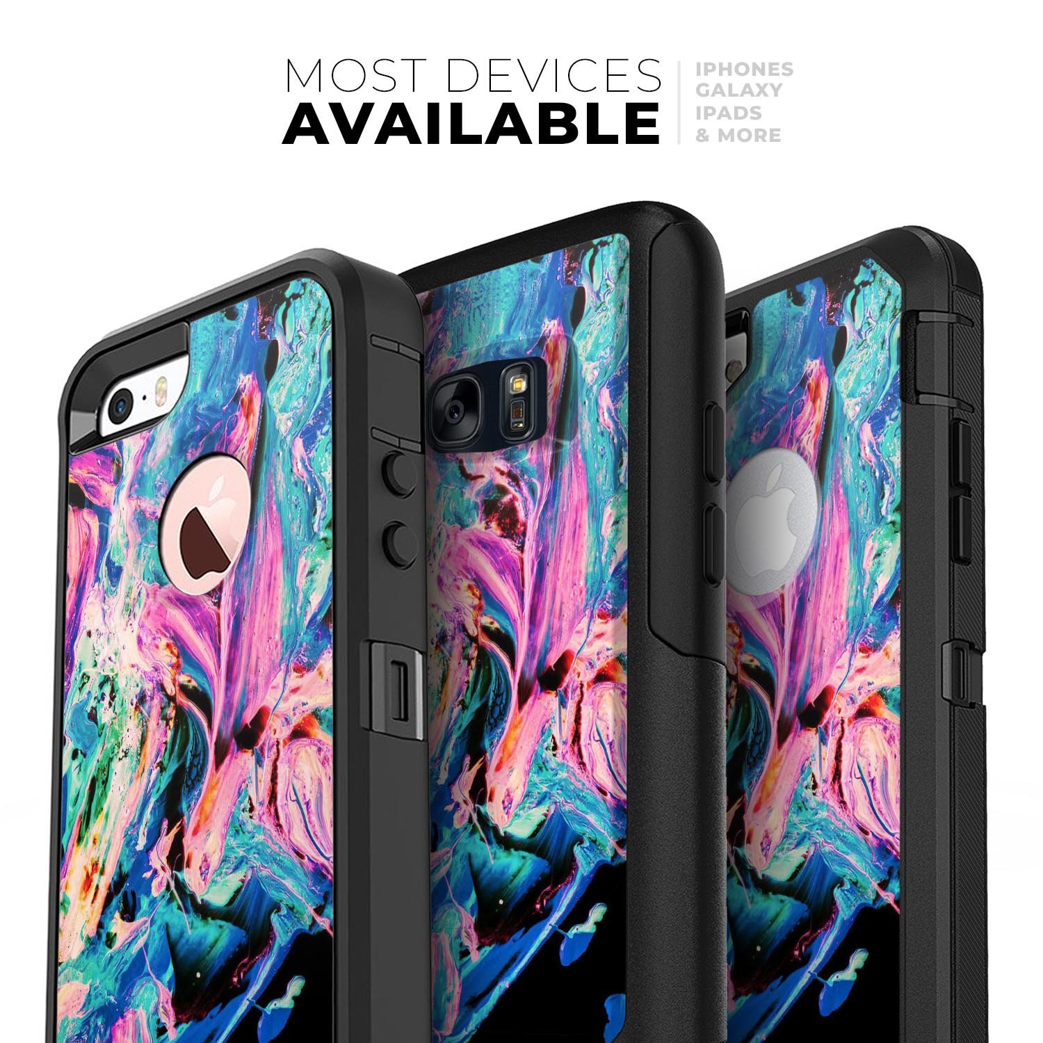 Liquid Abstract Paint V20 Skin Kit for iPhone OtterBox cases featuring vibrant abstract design and premium materials.