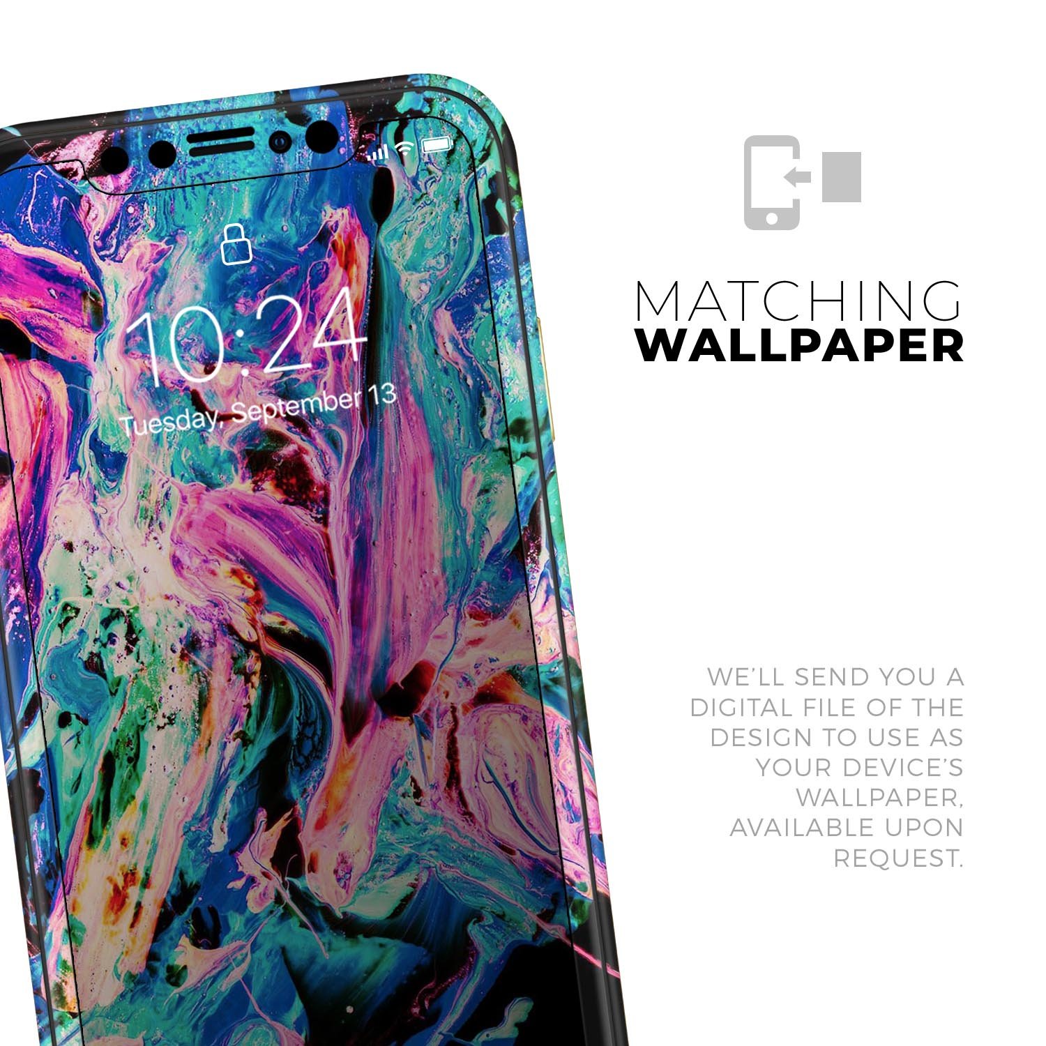 Liquid Abstract Paint V20 skin for Apple iPhone, showcasing vibrant colors and a sleek design.