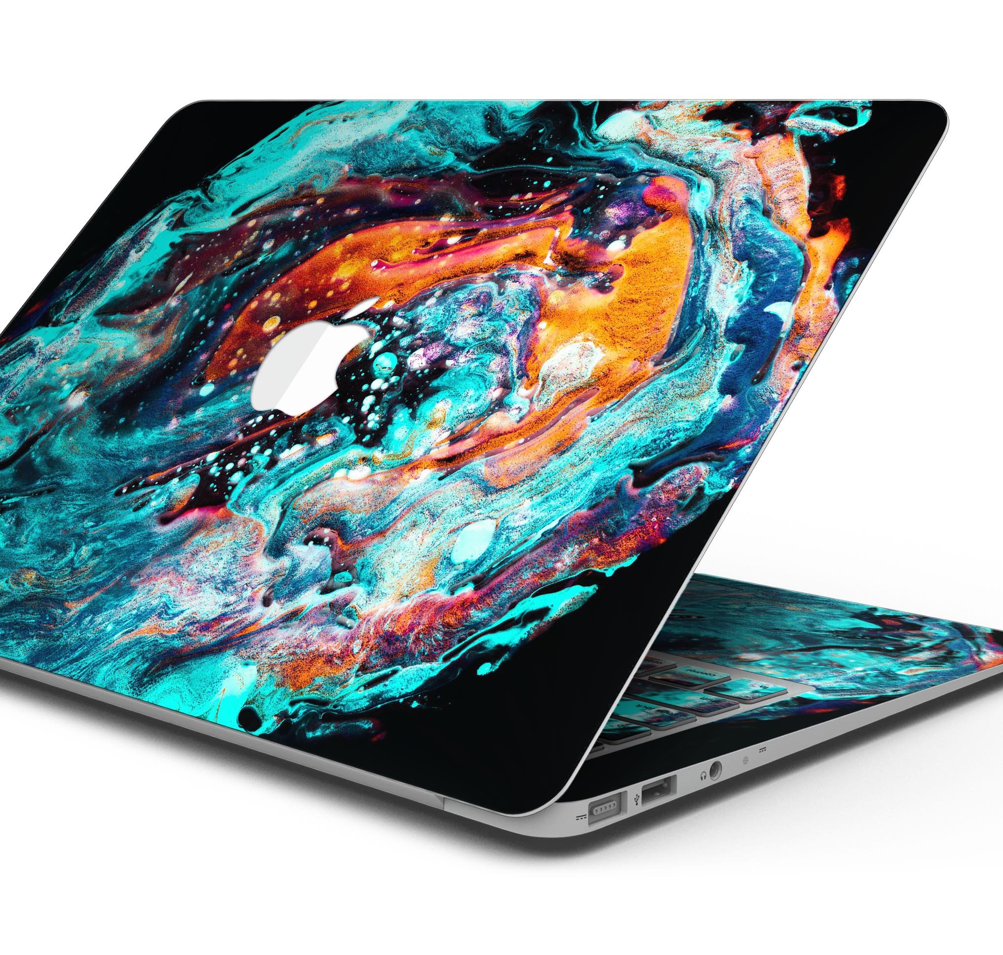 Liquid Abstract Paint V21 skin decal wrap kit for Apple MacBook, showcasing vibrant colors and a sleek design.