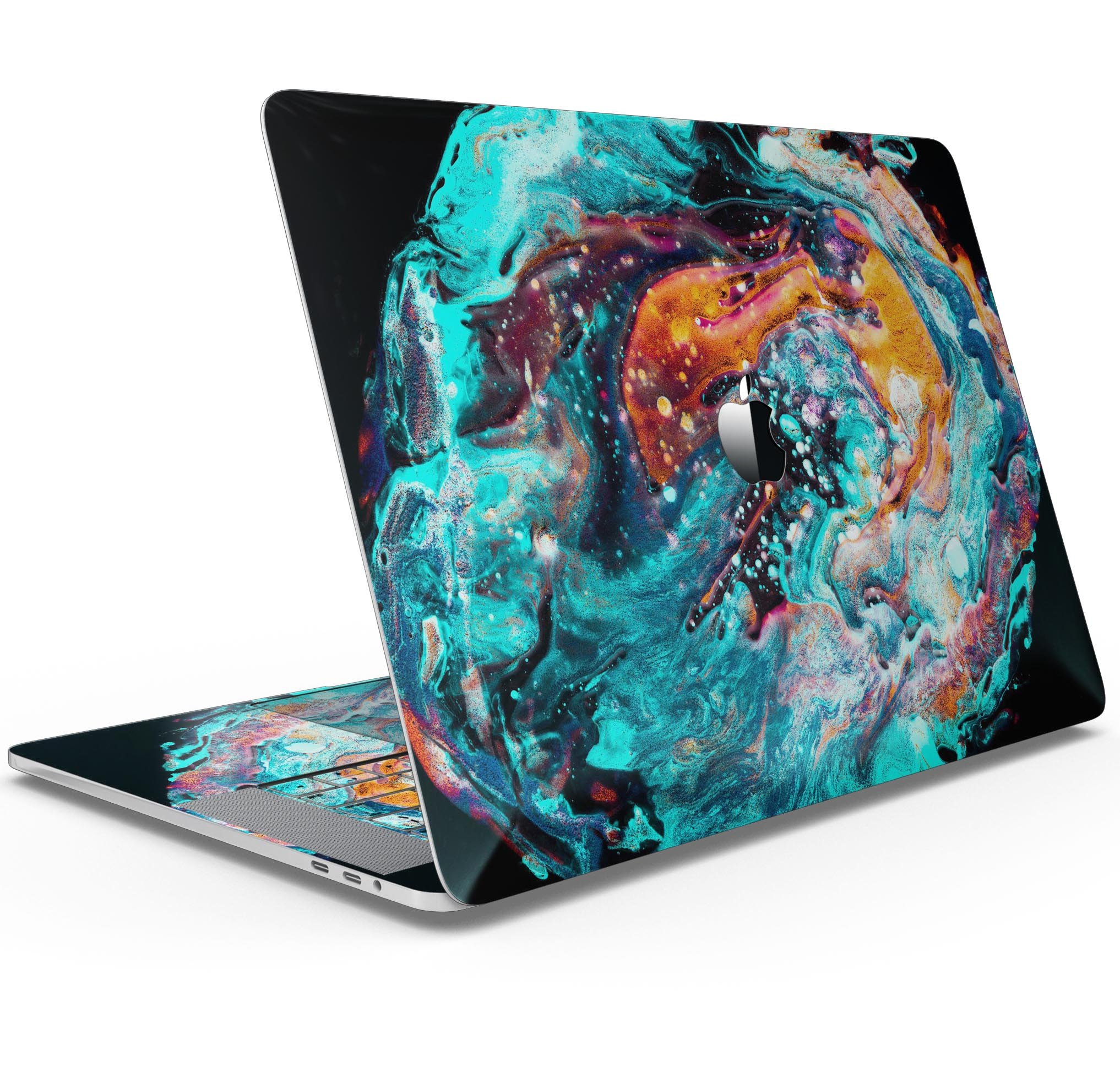 Liquid Abstract Paint V21 skin decal wrap kit for Apple MacBook, showcasing vibrant colors and a sleek design.