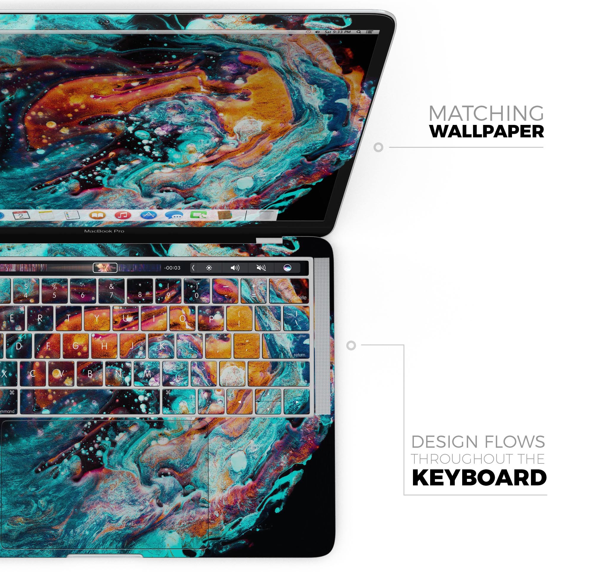 Liquid Abstract Paint V21 skin decal wrap kit for Apple MacBook, showcasing vibrant colors and a sleek design.