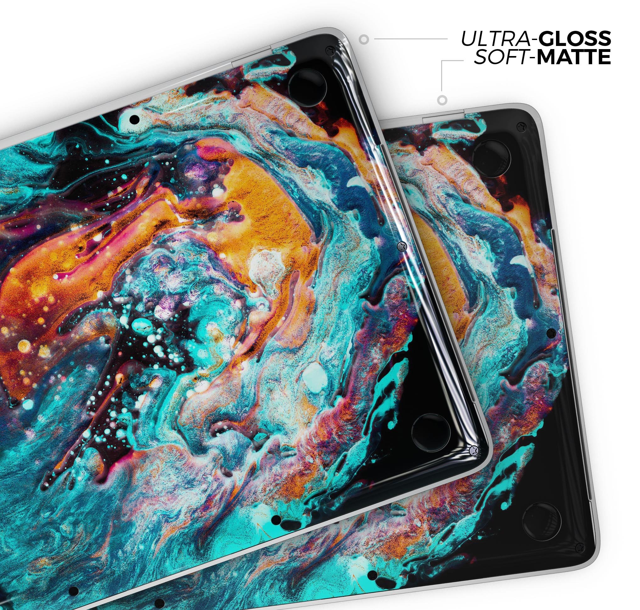 Liquid Abstract Paint V21 skin decal wrap kit for Apple MacBook, showcasing vibrant colors and a sleek design.