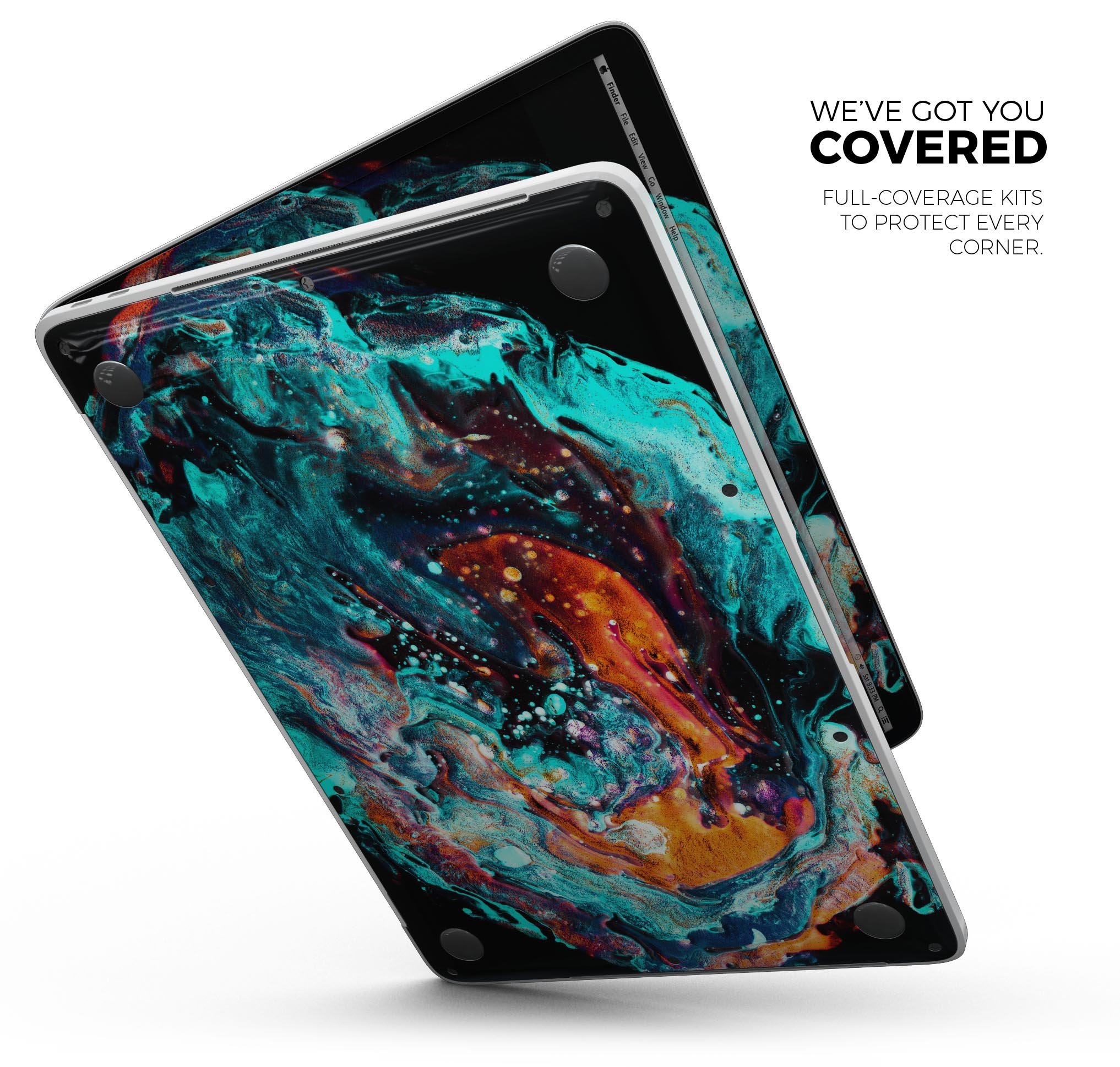 Liquid Abstract Paint V21 skin decal wrap kit for Apple MacBook, showcasing vibrant colors and a sleek design.