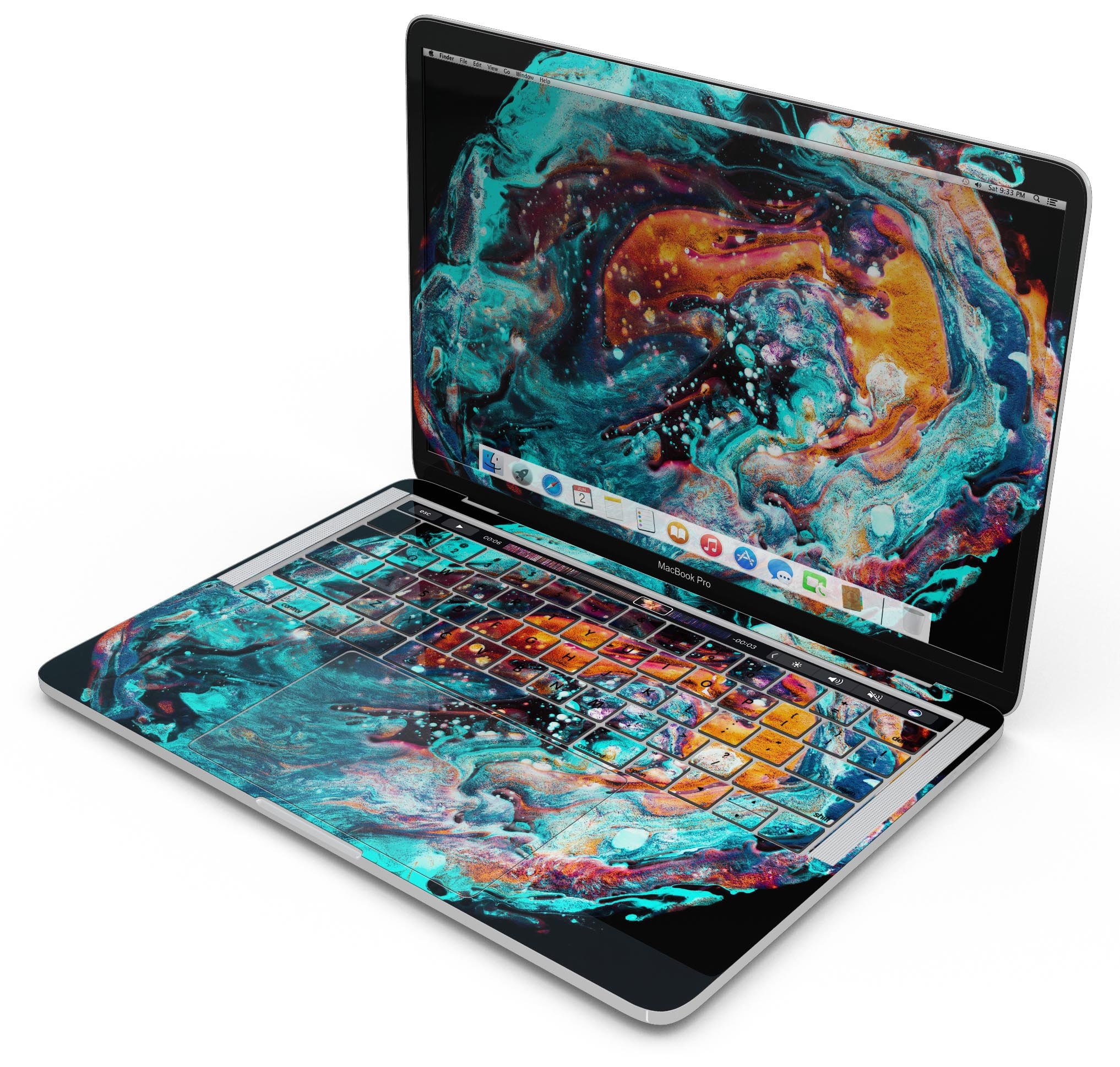 Liquid Abstract Paint V21 skin decal wrap kit for Apple MacBook, showcasing vibrant colors and a sleek design.