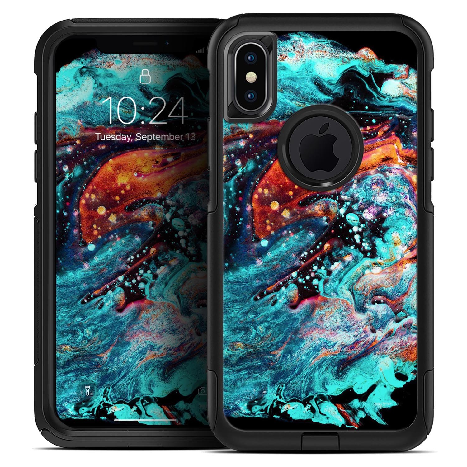 Liquid Abstract Paint V21 Skin Kit for iPhone OtterBox Cases featuring vibrant abstract design and premium 3M materials.