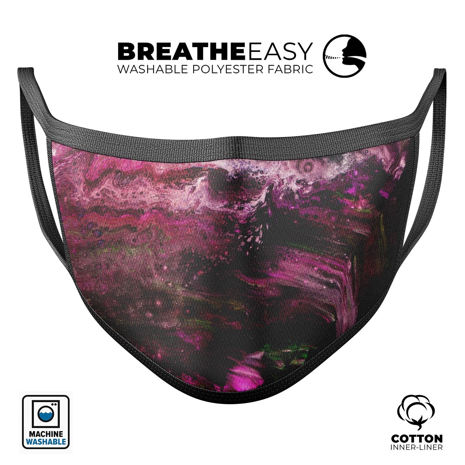 Liquid Abstract Paint V23 face mask featuring a colorful abstract design, made from 100% cotton with adjustable ear loops for a comfortable fit.