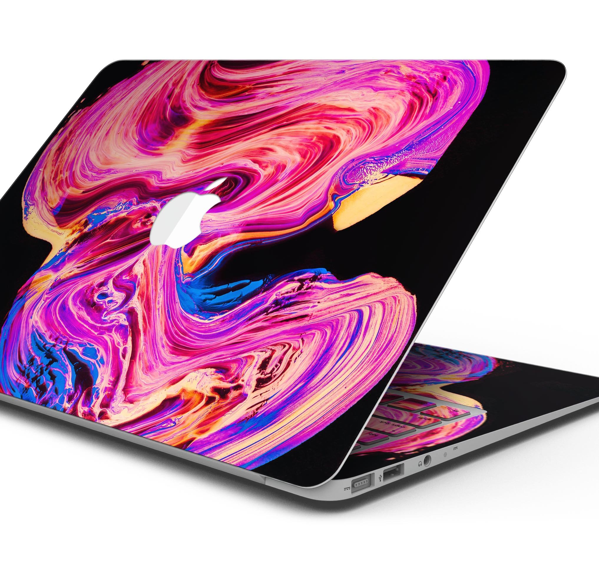 Liquid Abstract Paint V24 skin decal wrap kit for Apple MacBook, showcasing vibrant colors and a sleek design.