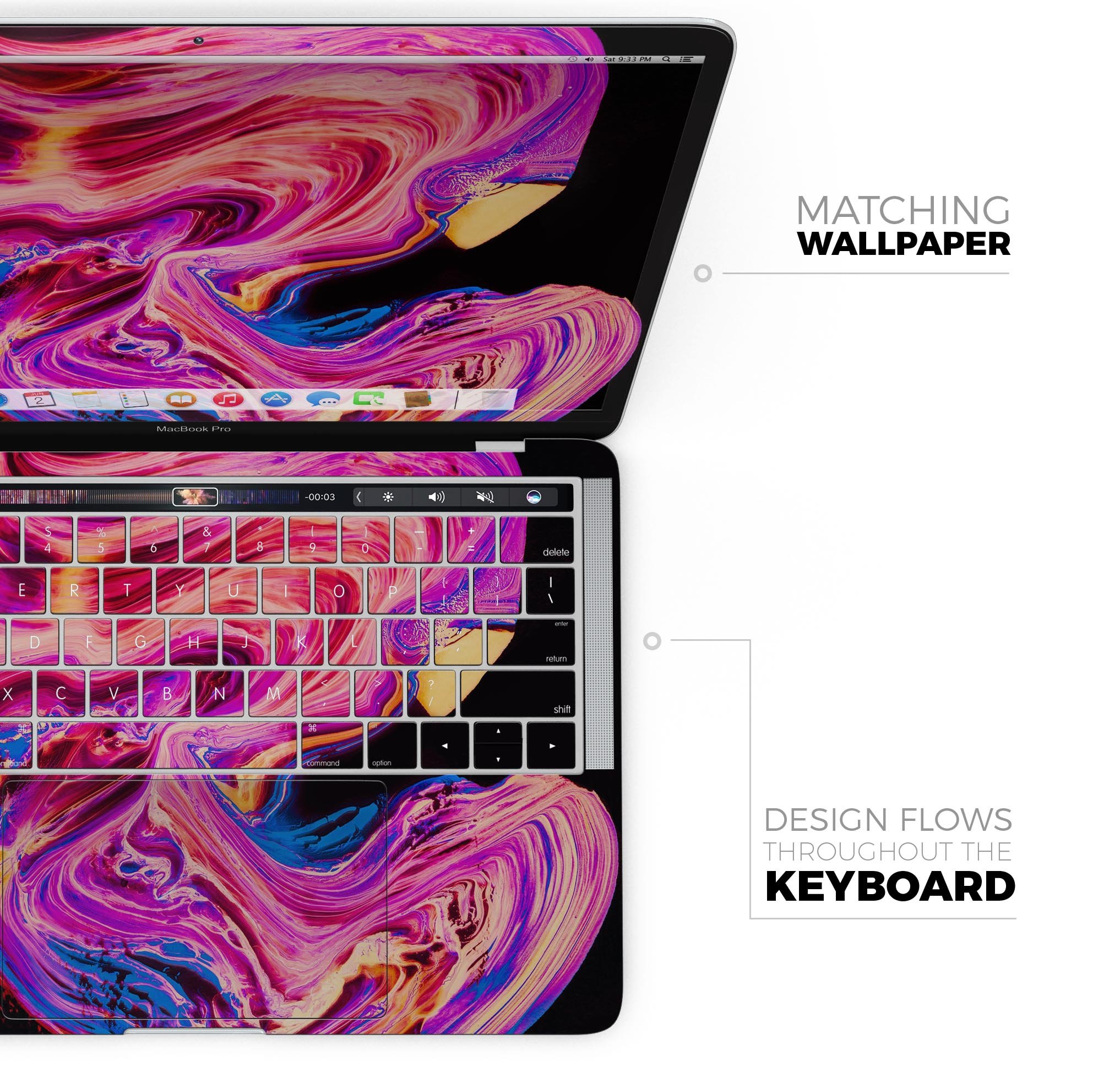 Liquid Abstract Paint V24 skin decal wrap kit for Apple MacBook, showcasing vibrant colors and a sleek design.