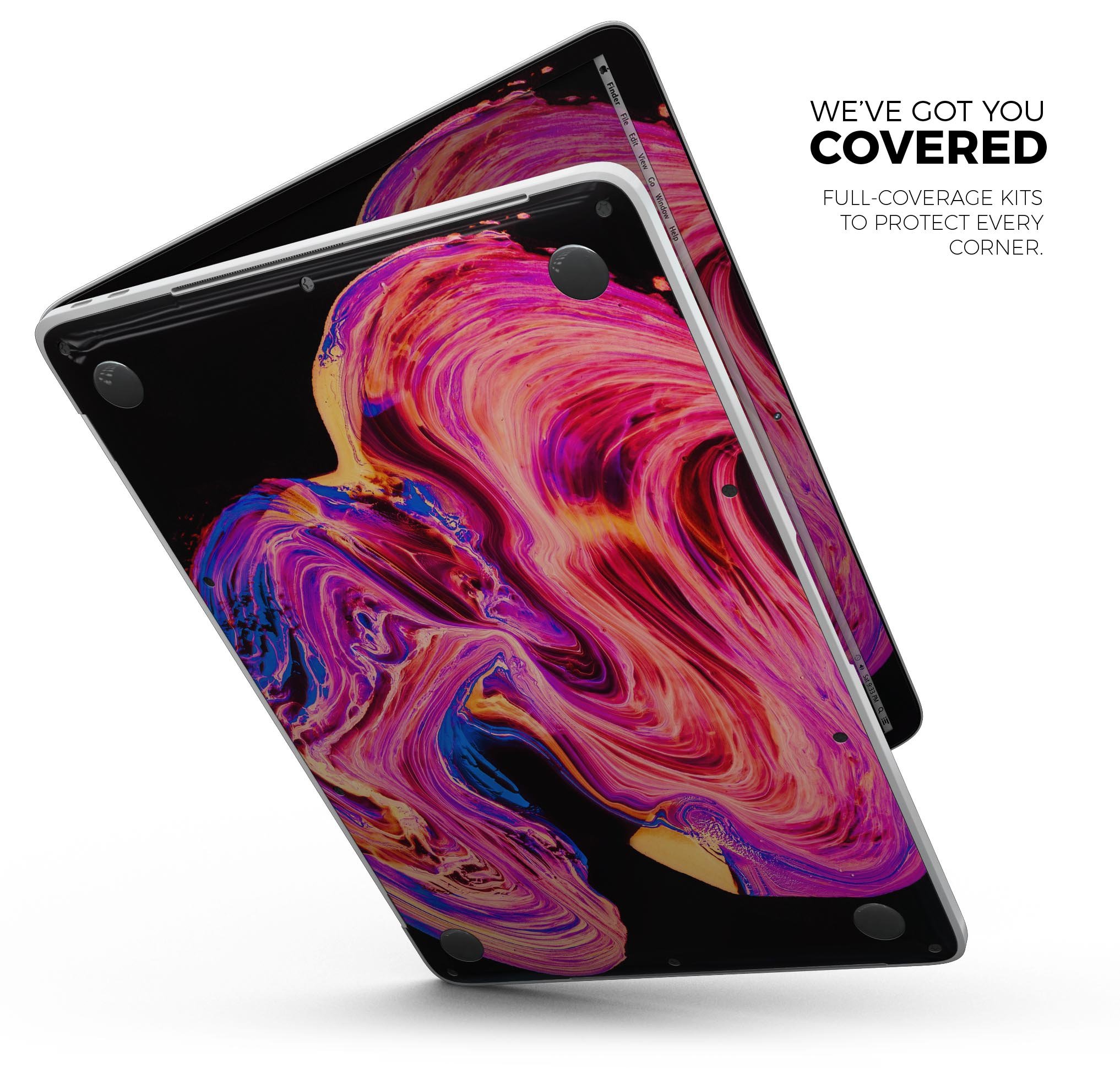 Liquid Abstract Paint V24 skin decal wrap kit for Apple MacBook, showcasing vibrant colors and a sleek design.