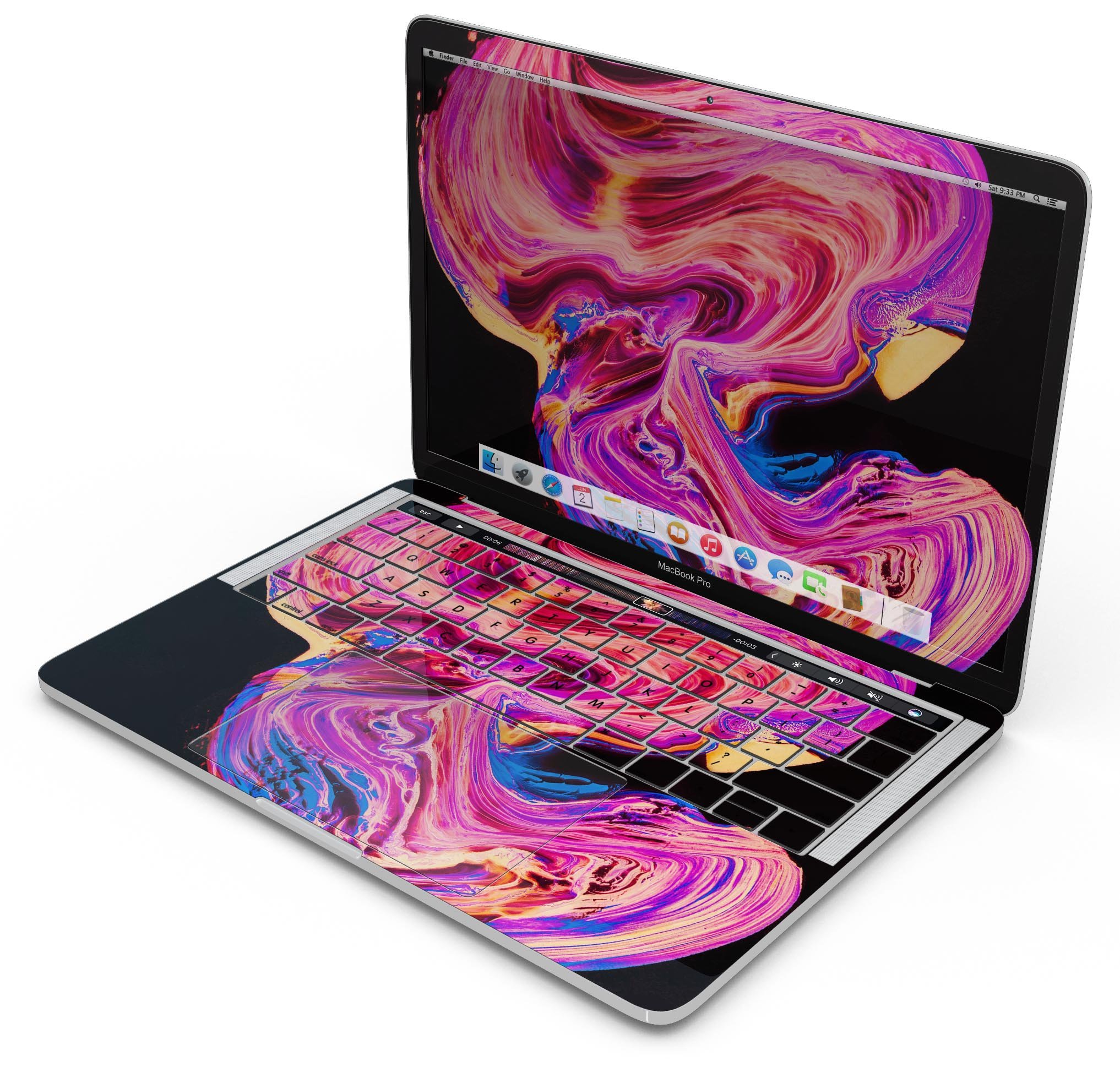 Liquid Abstract Paint V24 skin decal wrap kit for Apple MacBook, showcasing vibrant colors and a sleek design.