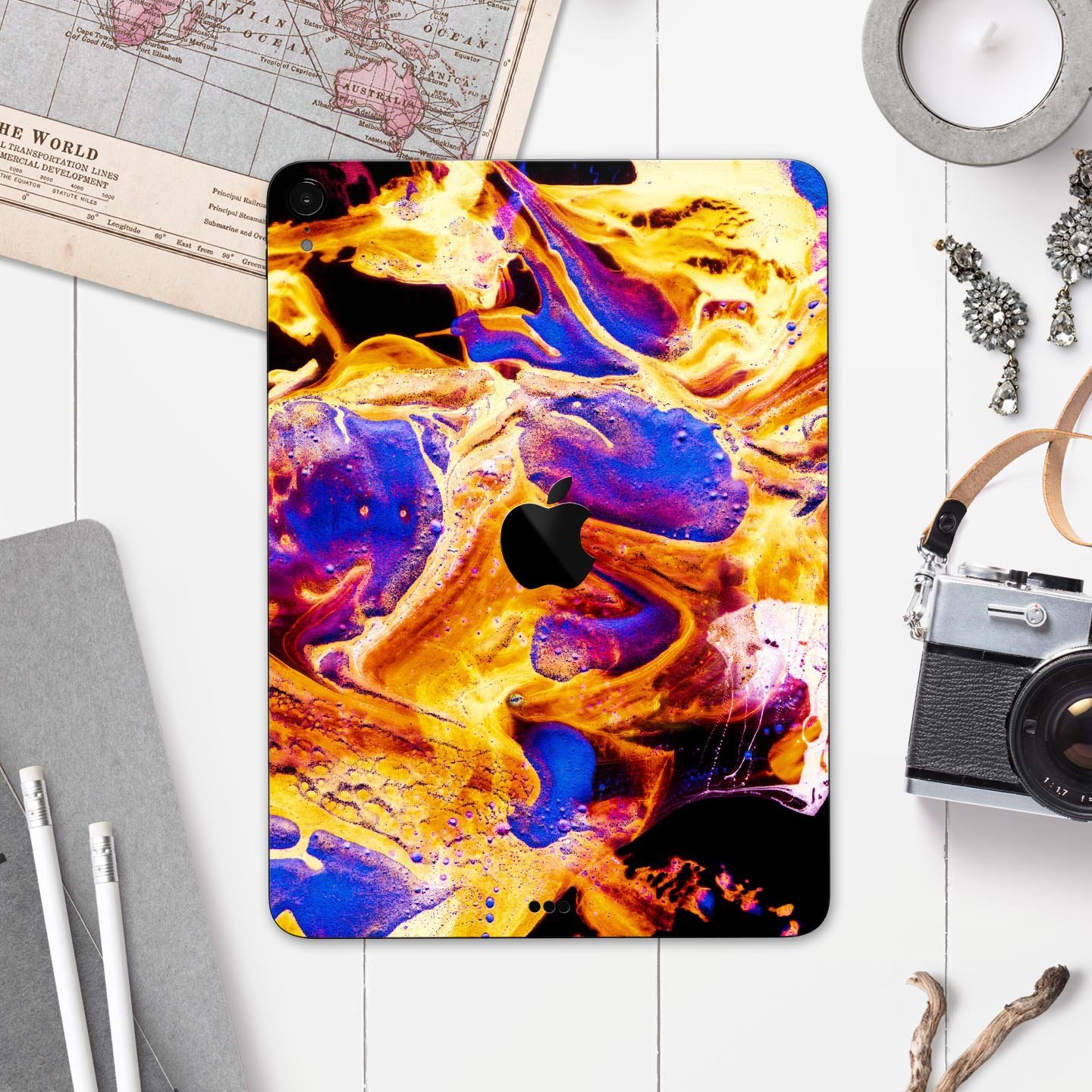 Liquid Abstract Paint V25 skin decal for Apple iPad, showcasing vibrant abstract design and premium 3M material.