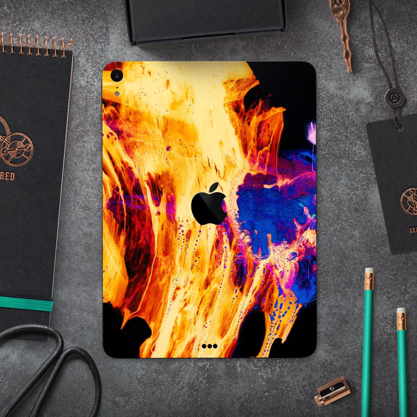 Liquid Abstract Paint V26 skin decal for Apple iPad, showcasing vibrant abstract design and premium 3M material.