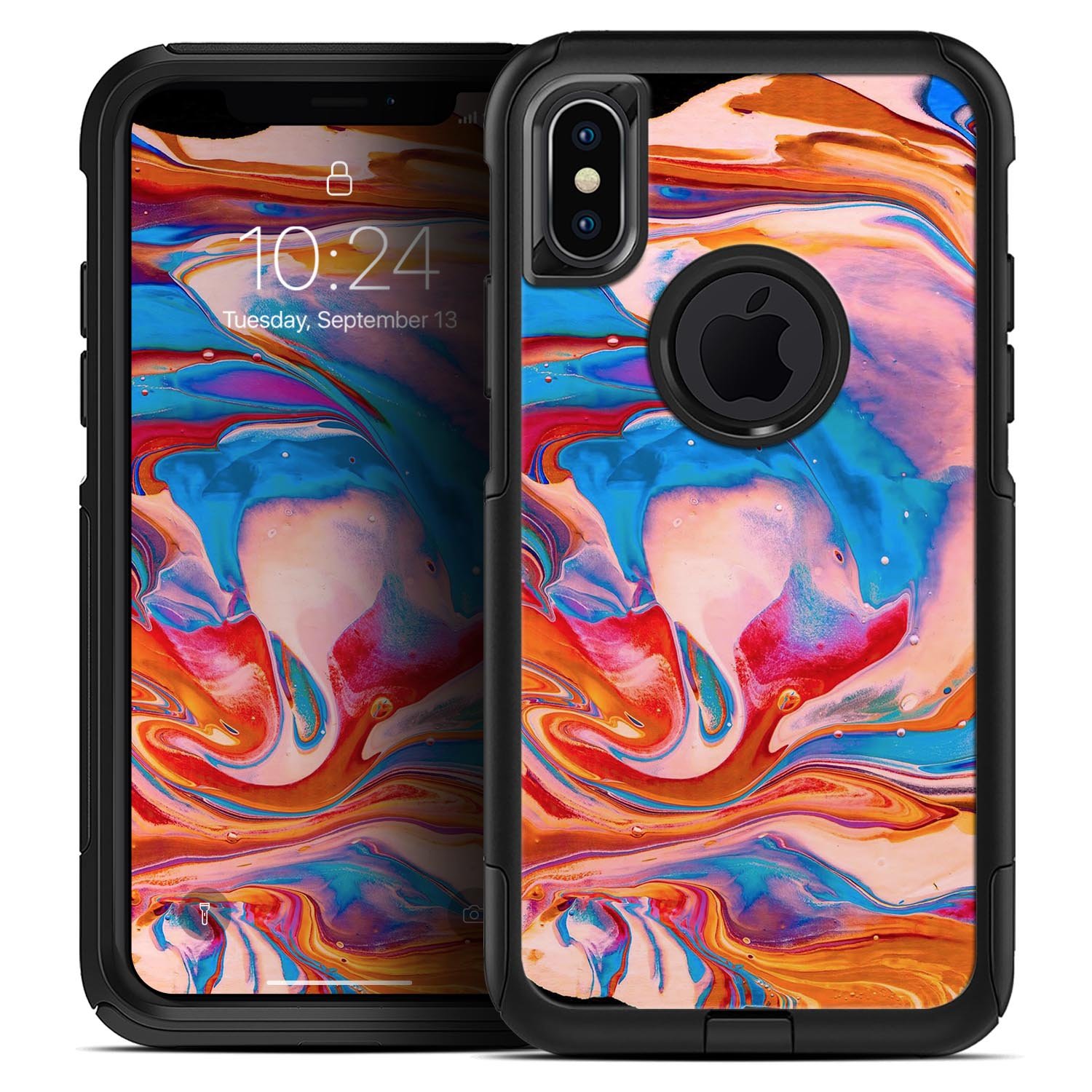 Liquid Abstract Paint V28 Skin Kit for iPhone OtterBox cases featuring vibrant abstract design and premium materials.