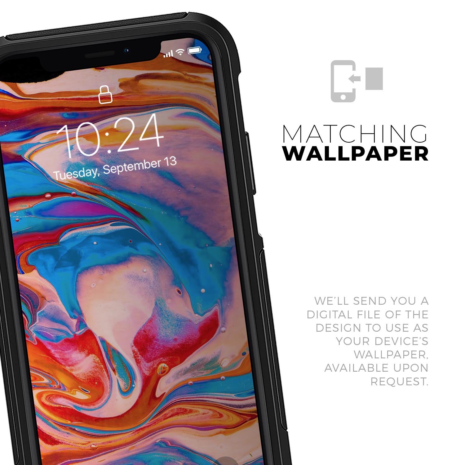 Liquid Abstract Paint V28 Skin Kit for iPhone OtterBox cases featuring vibrant abstract design and premium materials.