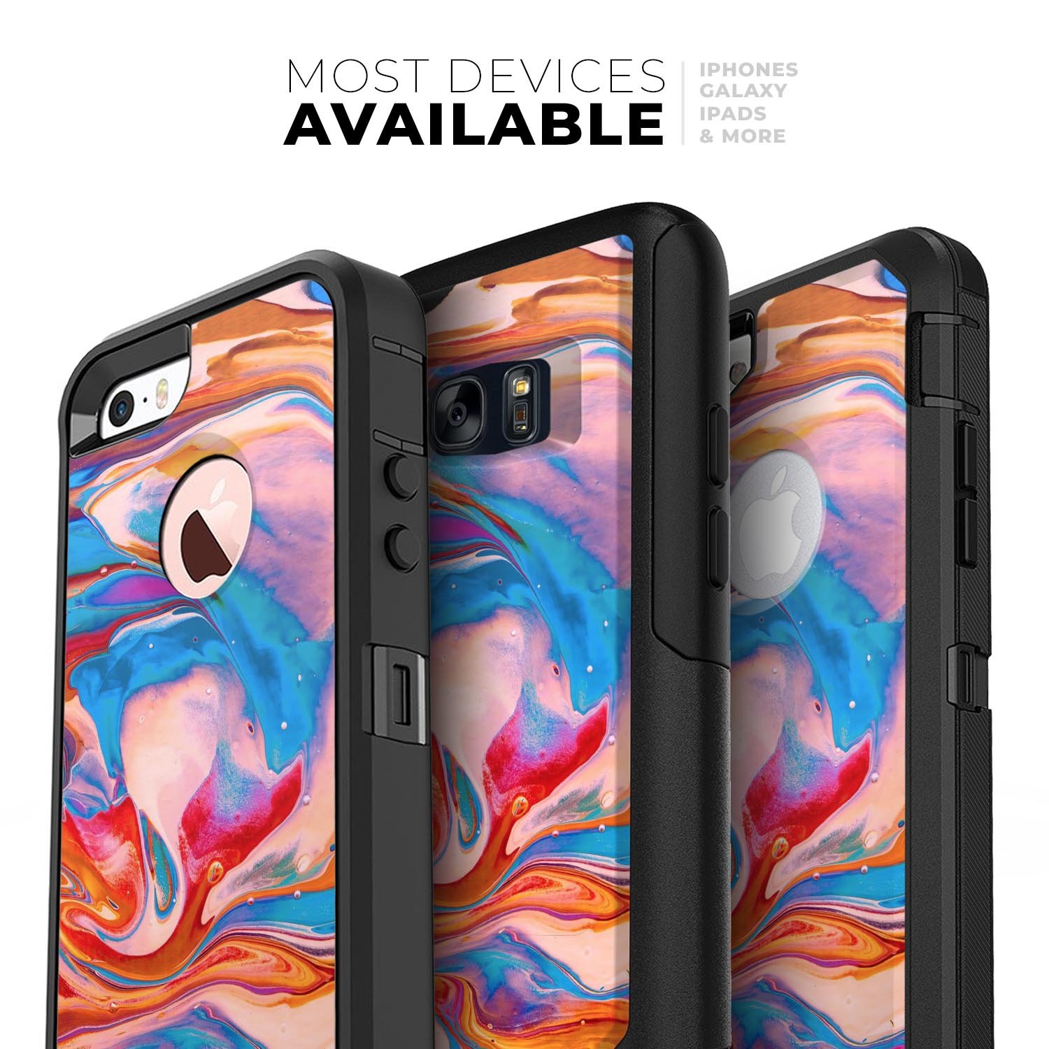 Liquid Abstract Paint V28 Skin Kit for iPhone OtterBox cases featuring vibrant abstract design and premium materials.