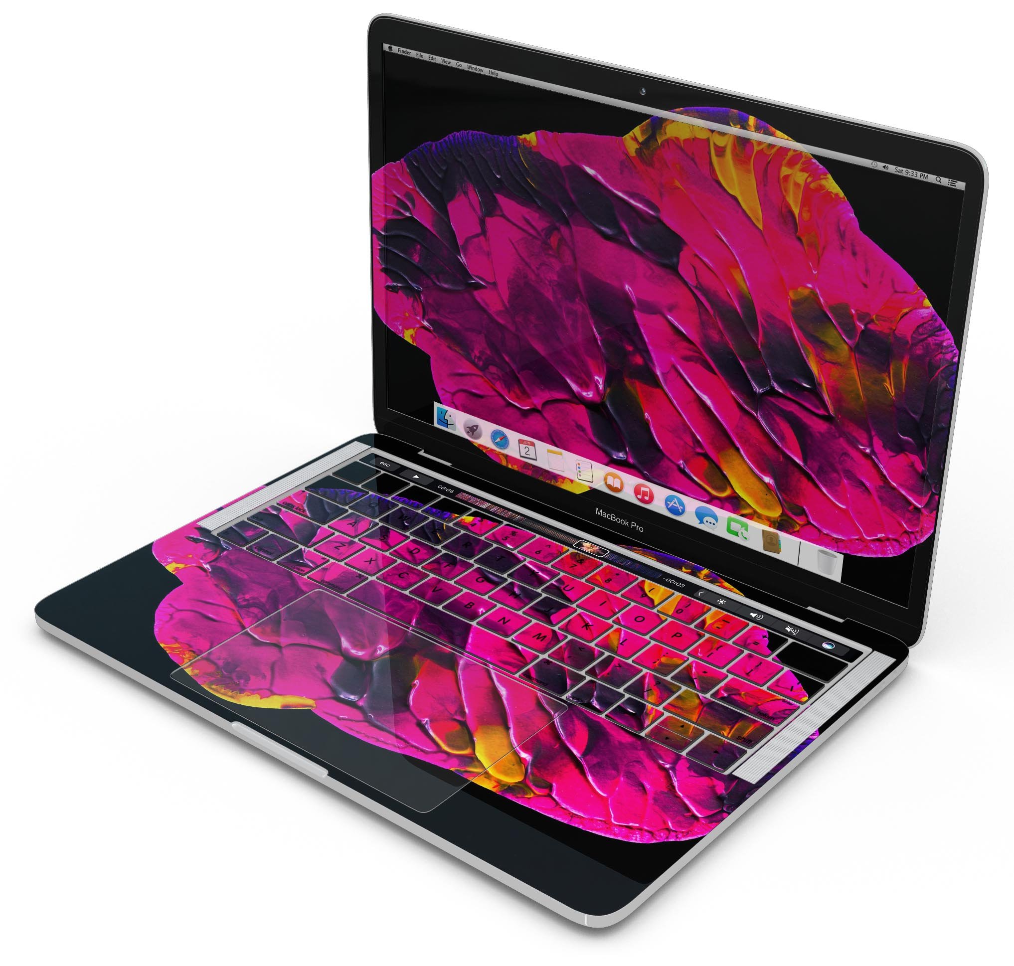 Liquid Abstract Paint V29 skin decal wrap kit for Apple MacBook, showcasing vibrant colors and a sleek design.