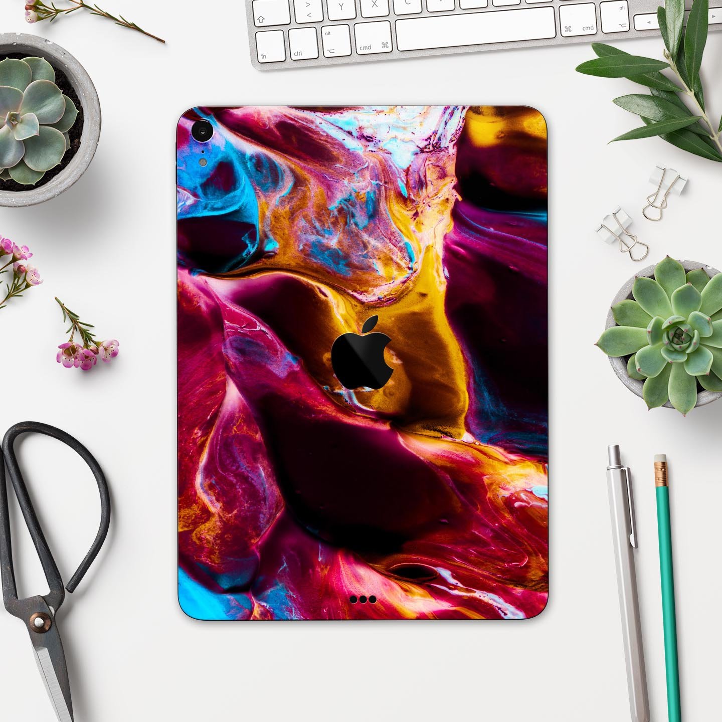 Liquid Abstract Paint V33 skin decal for Apple iPad, showcasing vibrant abstract design and premium 3M material.