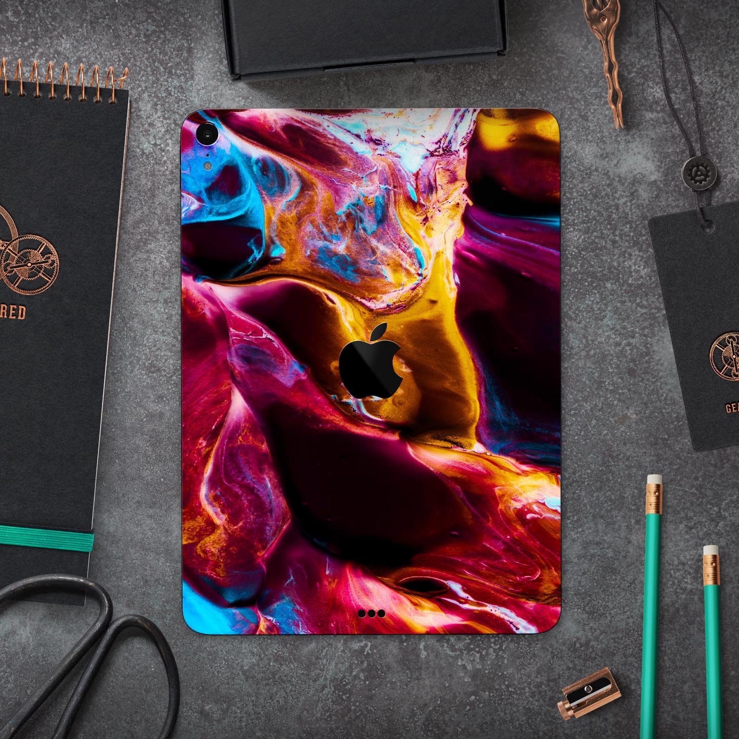 Liquid Abstract Paint V33 skin decal for Apple iPad, showcasing vibrant abstract design and premium 3M material.