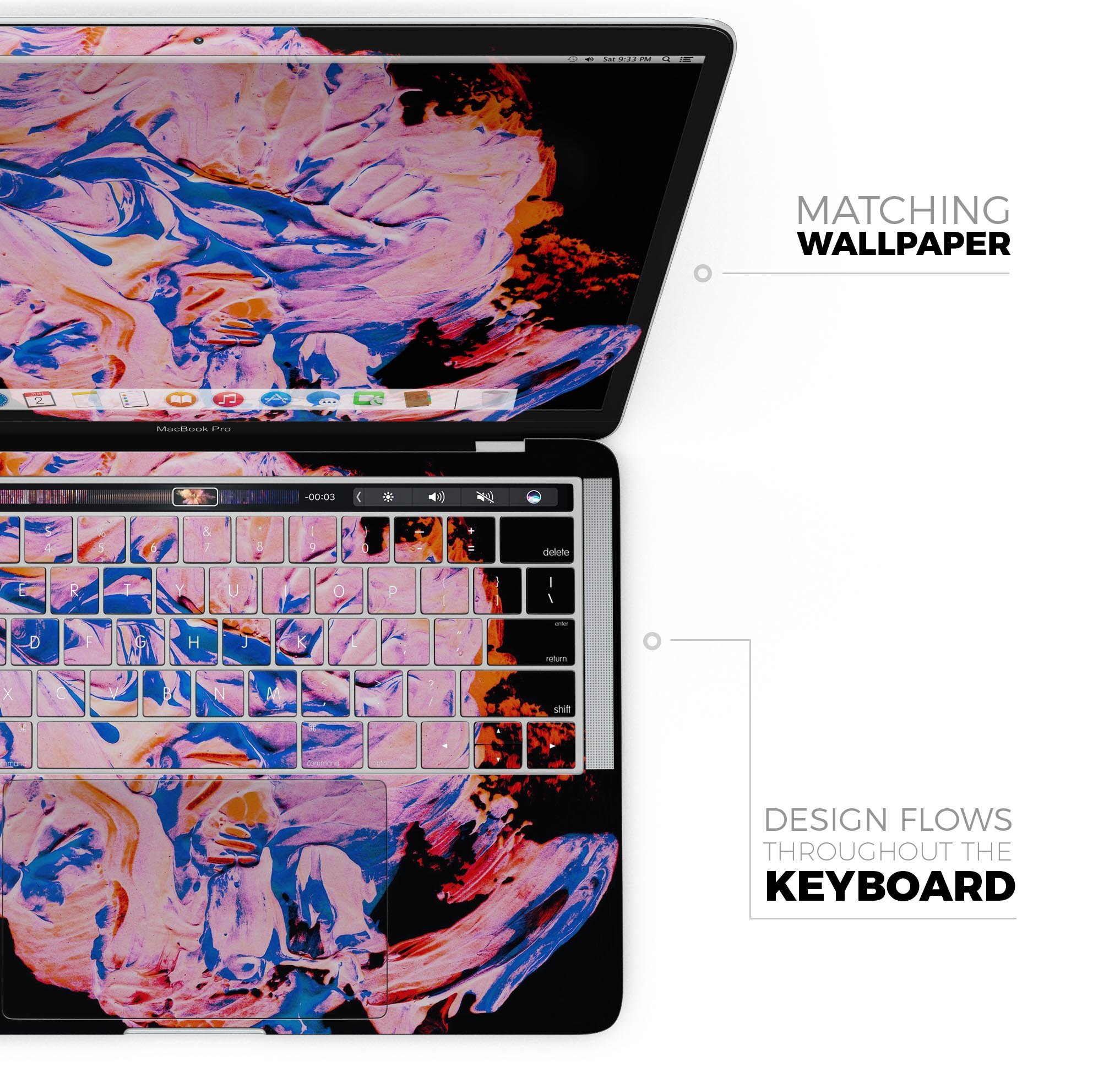 Liquid Abstract Paint V3 skin decal wrap kit for Apple MacBook, showcasing vibrant colors and a sleek design.