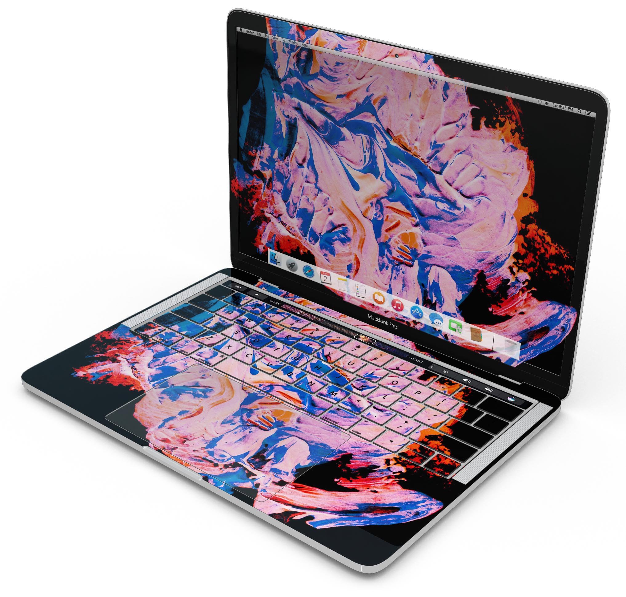 Liquid Abstract Paint V3 skin decal wrap kit for Apple MacBook, showcasing vibrant colors and a sleek design.